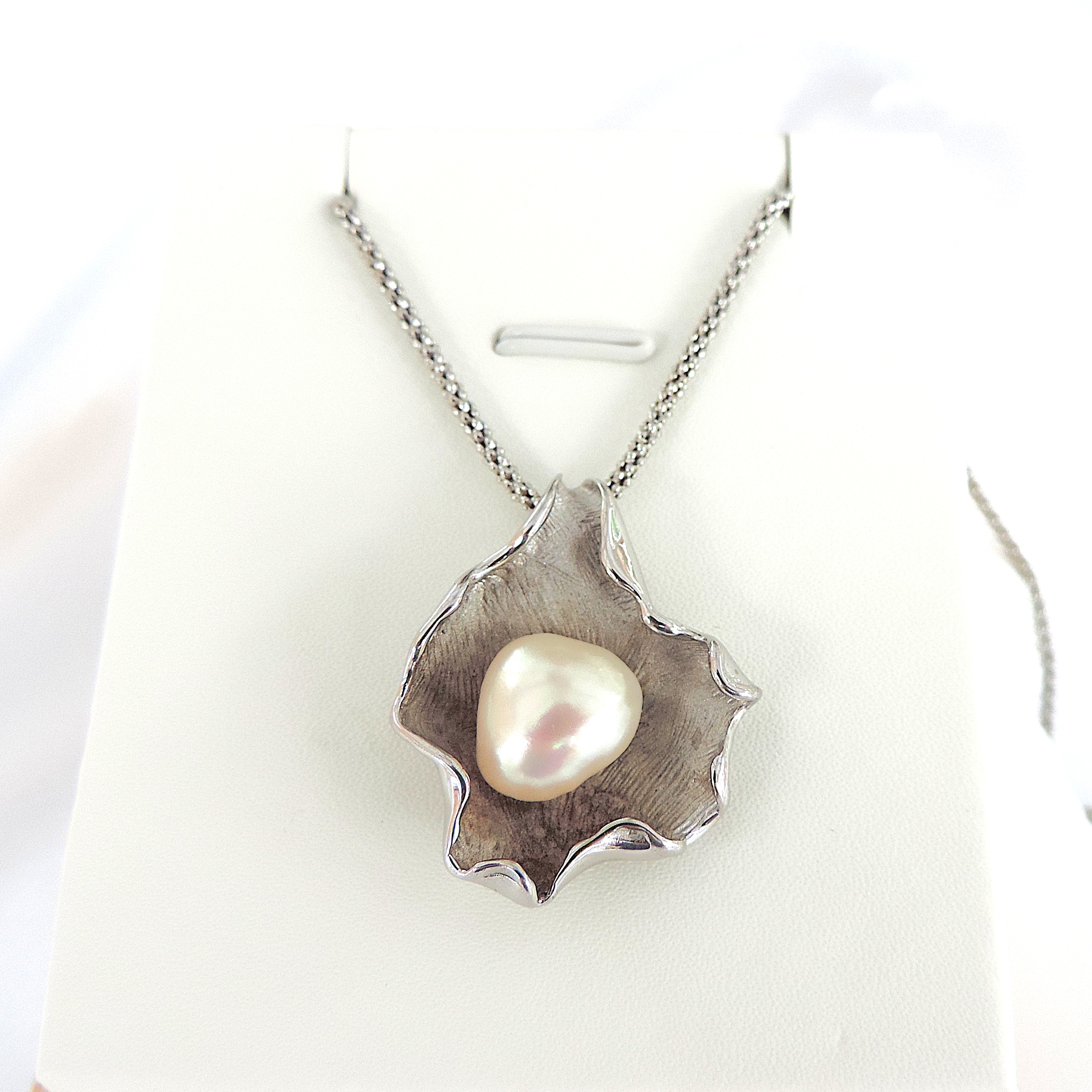 Vintage Artisan 925 Silver Organic Cultured Pearl Necklace