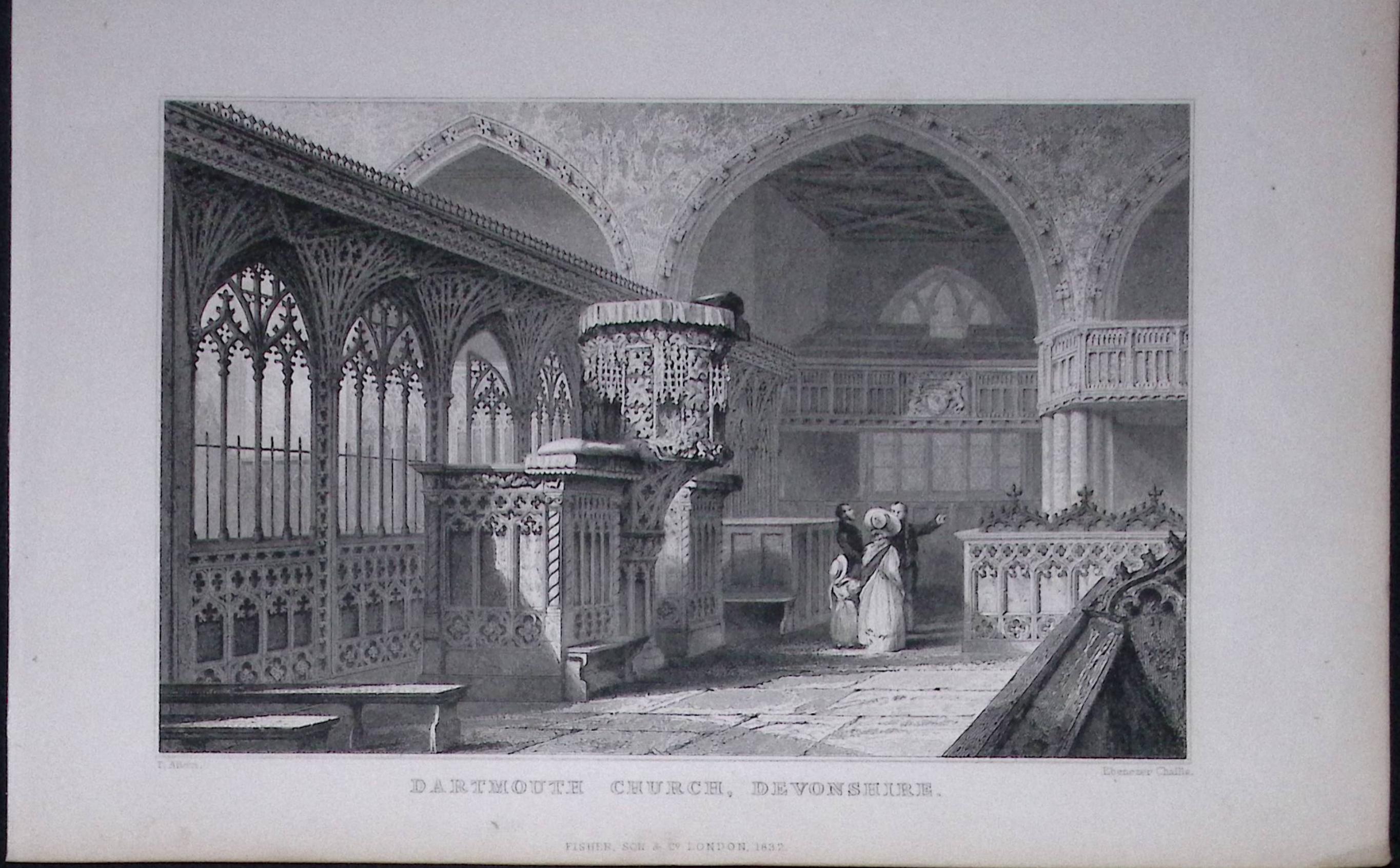 Dartmouth Church Devonshire Antique 193 Years-Old Steel-Engraving-30