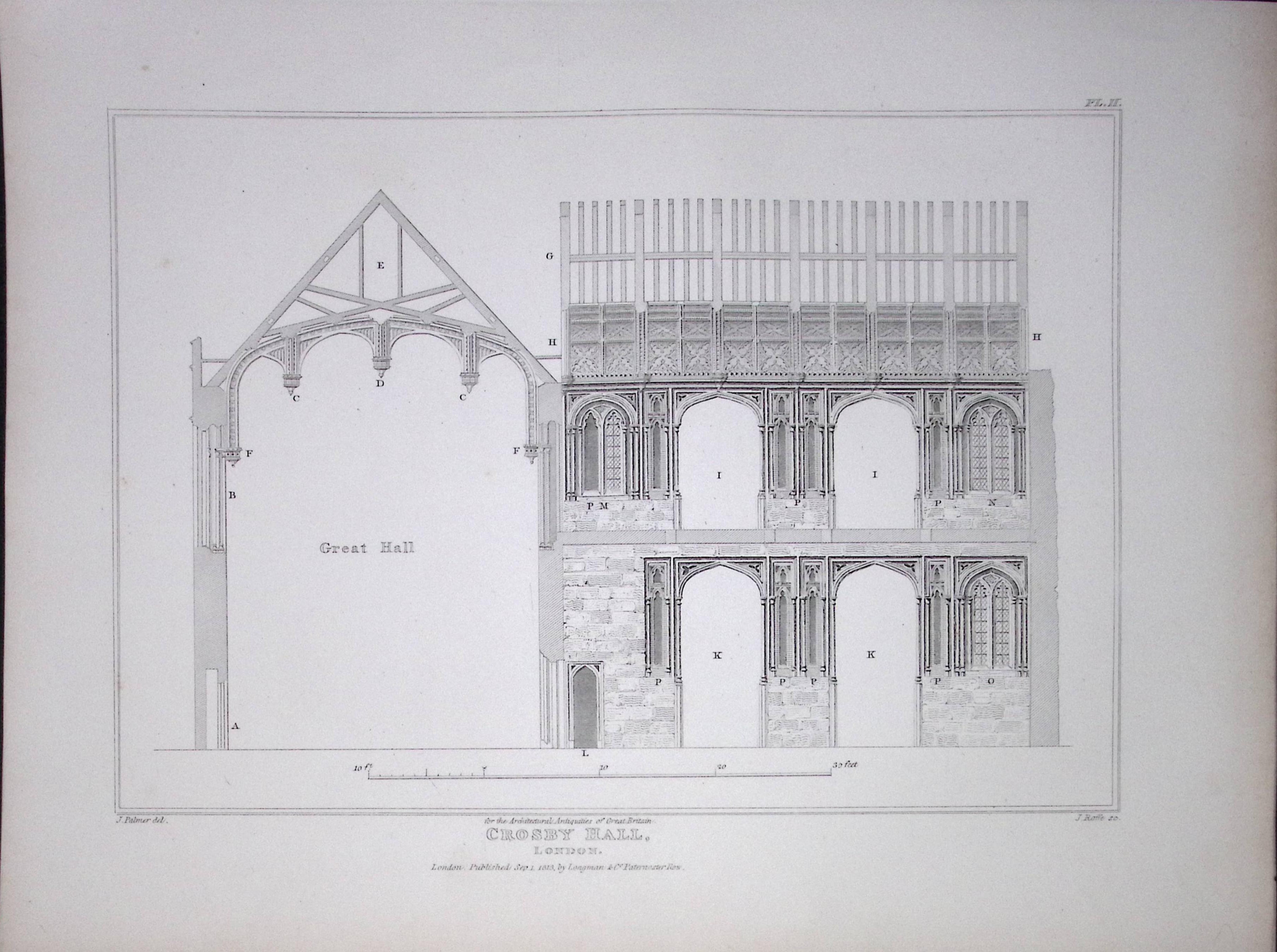 Crosby Hall City of London 190 Years-Old Rare John Britton Antique Steel Engraving-126
