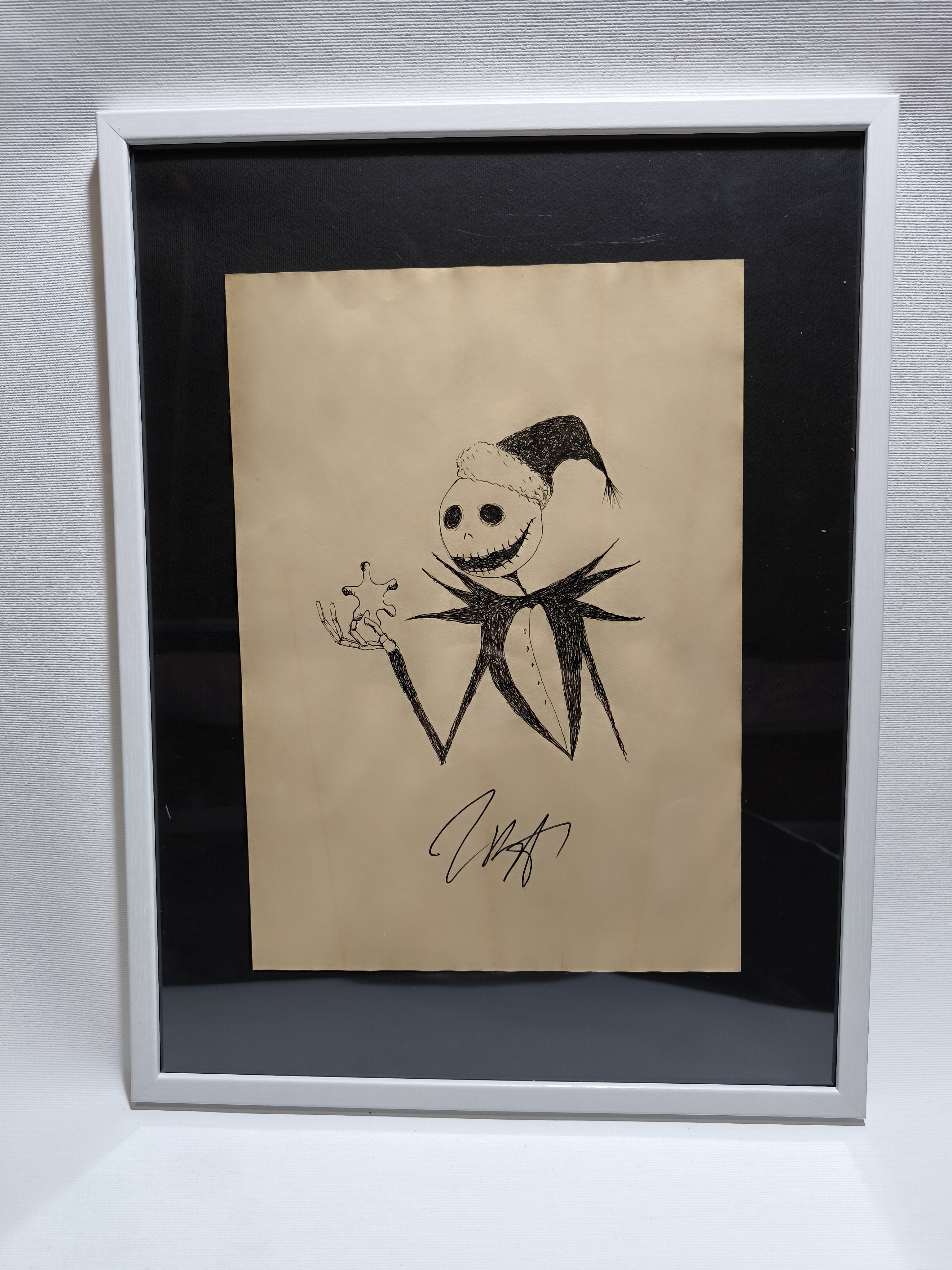 Tim Burton (attr) drawing of Jack Skellington A Nightmare Before Christmas Signed Framed