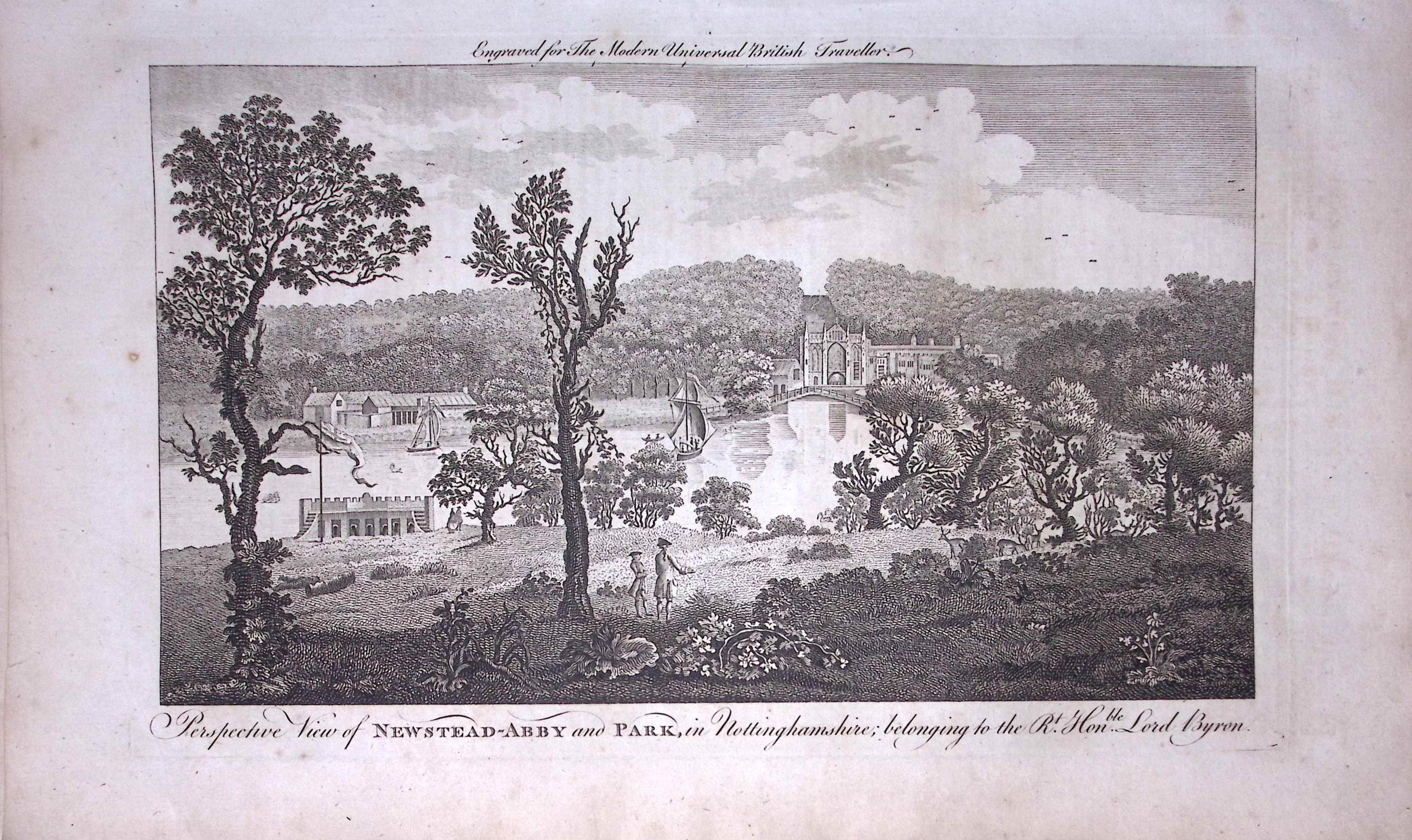 Newstead Abbey Nottingham Rare 247-Year-Old Antique Copperplate Engraving -15-TR