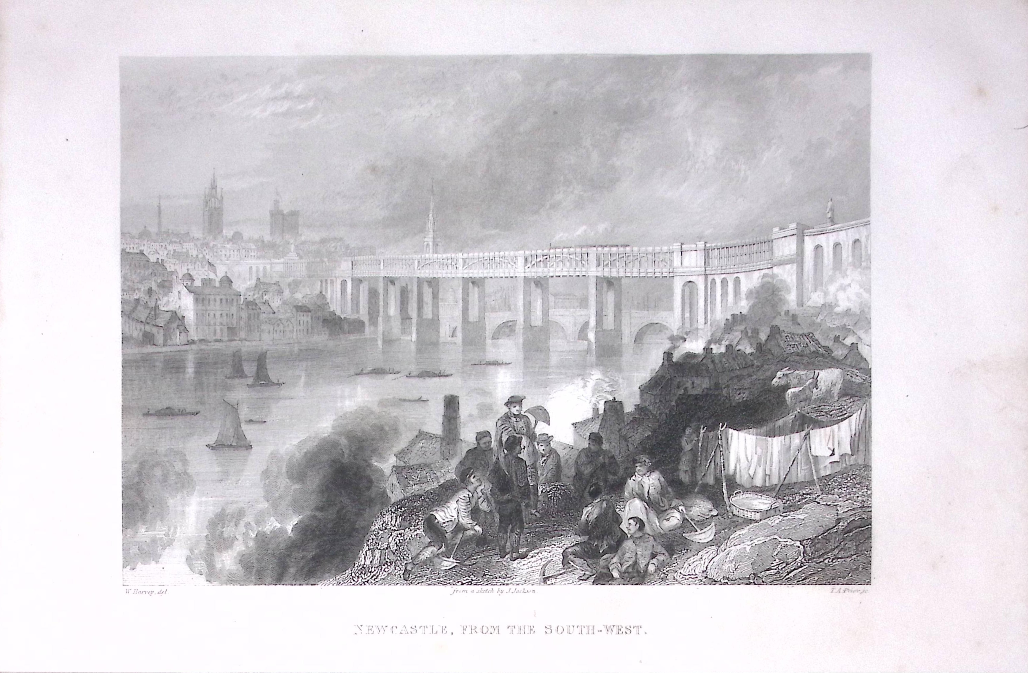 View of Newcastle Upon Tyne Antique 175-Year-Old Engraved Print-12-TR