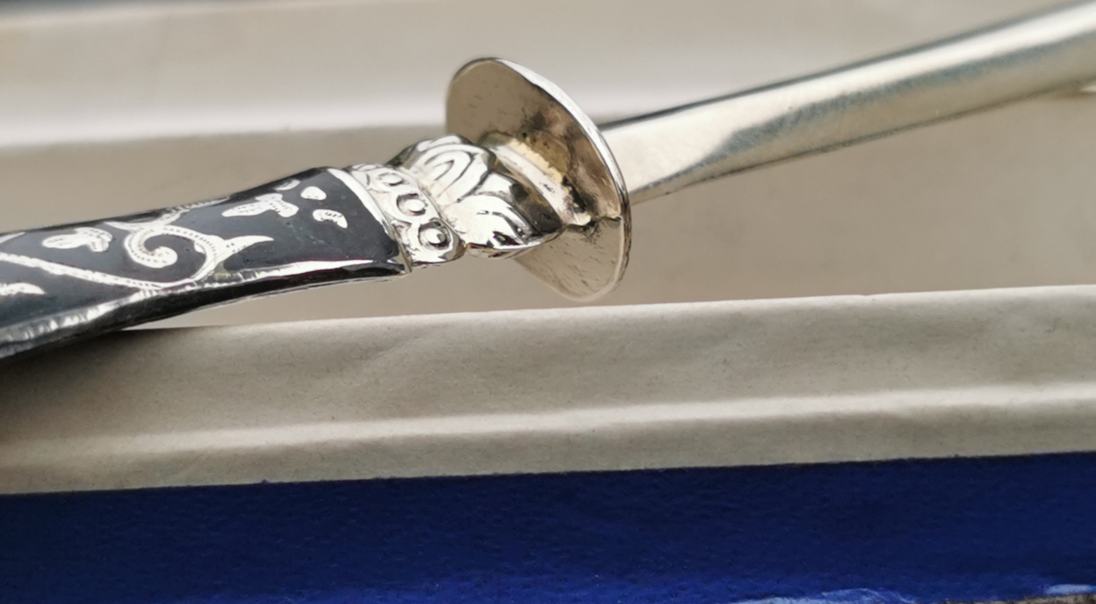 Vintage Thai Siam Niello Letter Opener Paper Knife Boxed