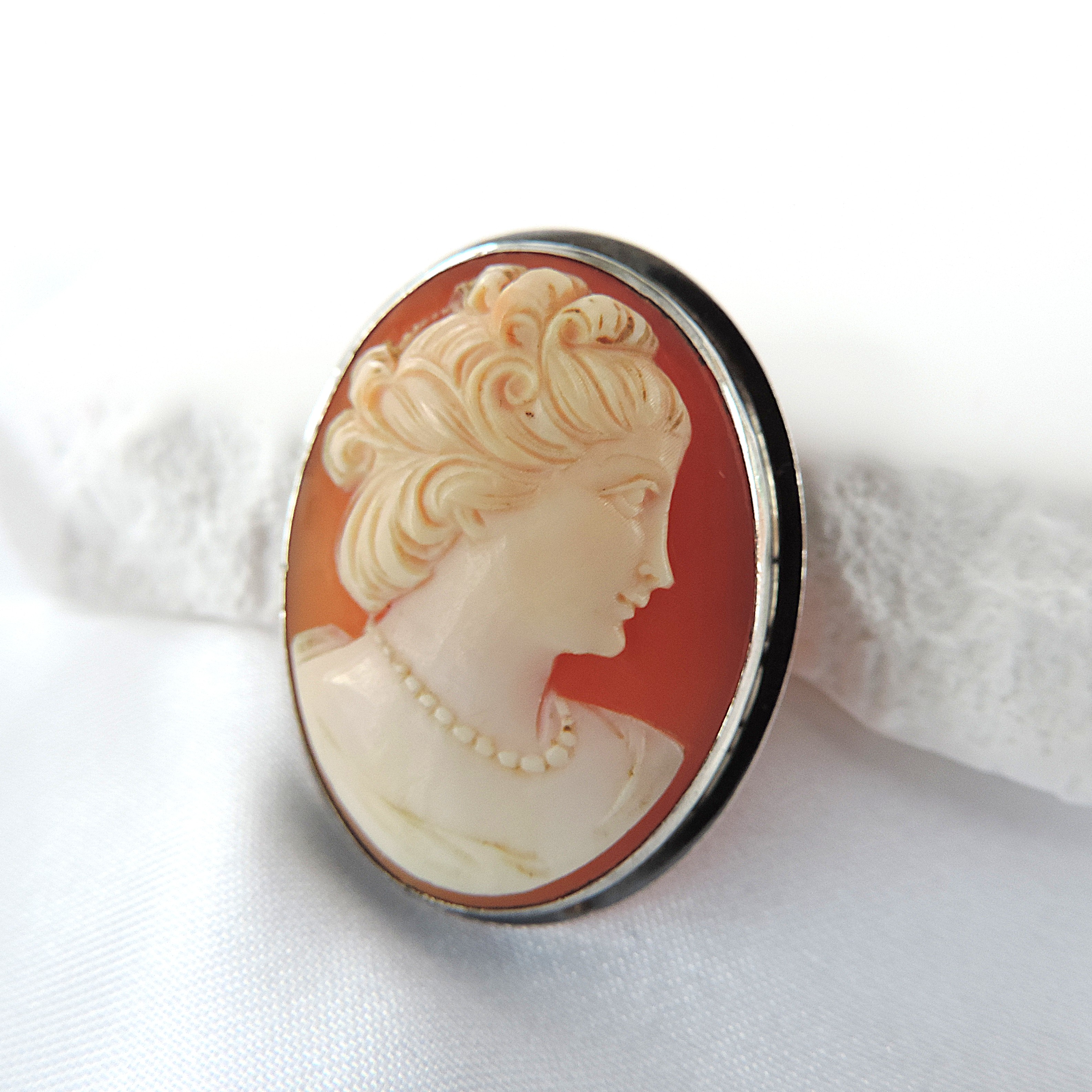 Antique Sterling Silver Cameo Brooch