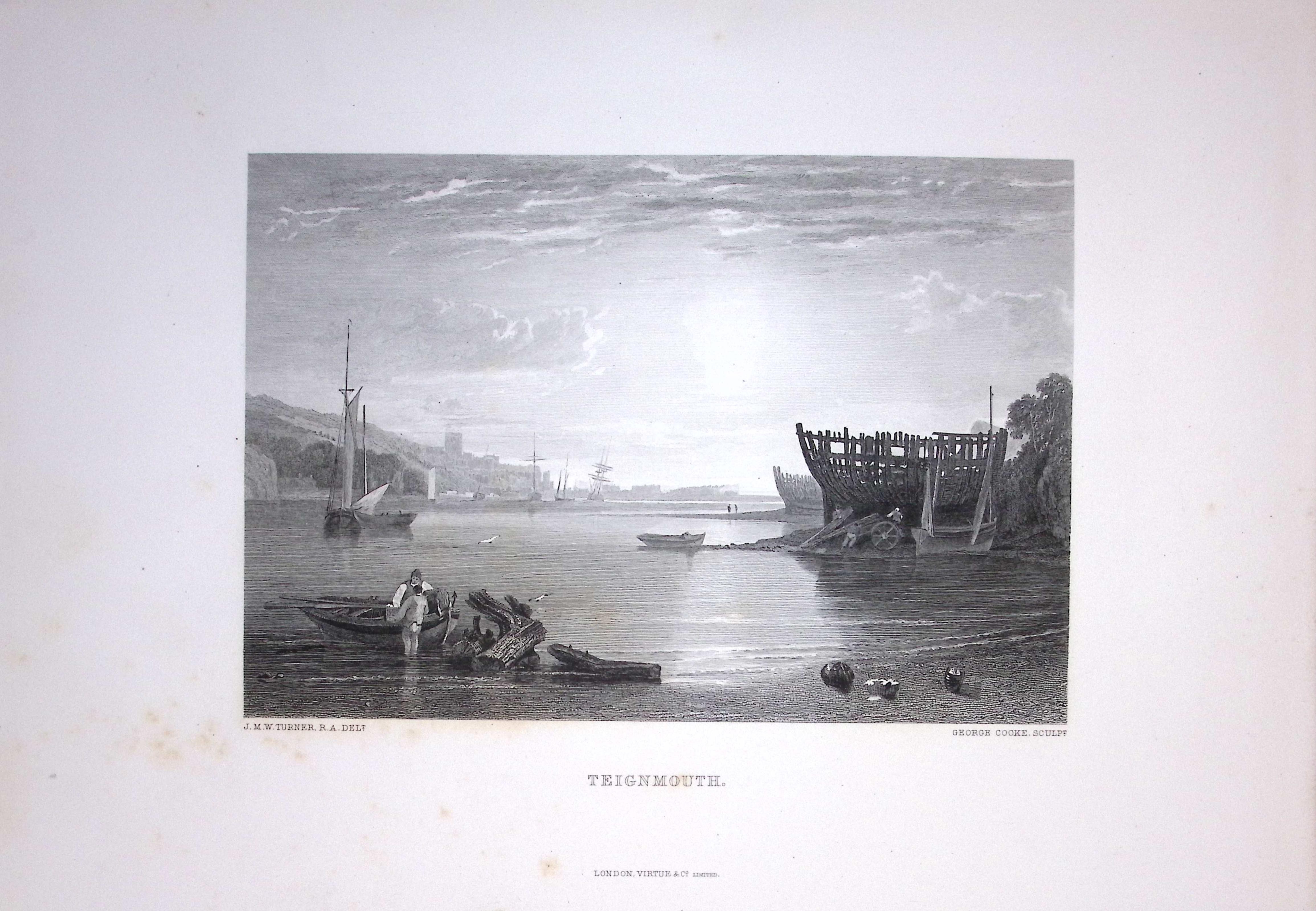J.M.W Turner View of Teignmouth Devon Antique Steel Engraving-115-TR