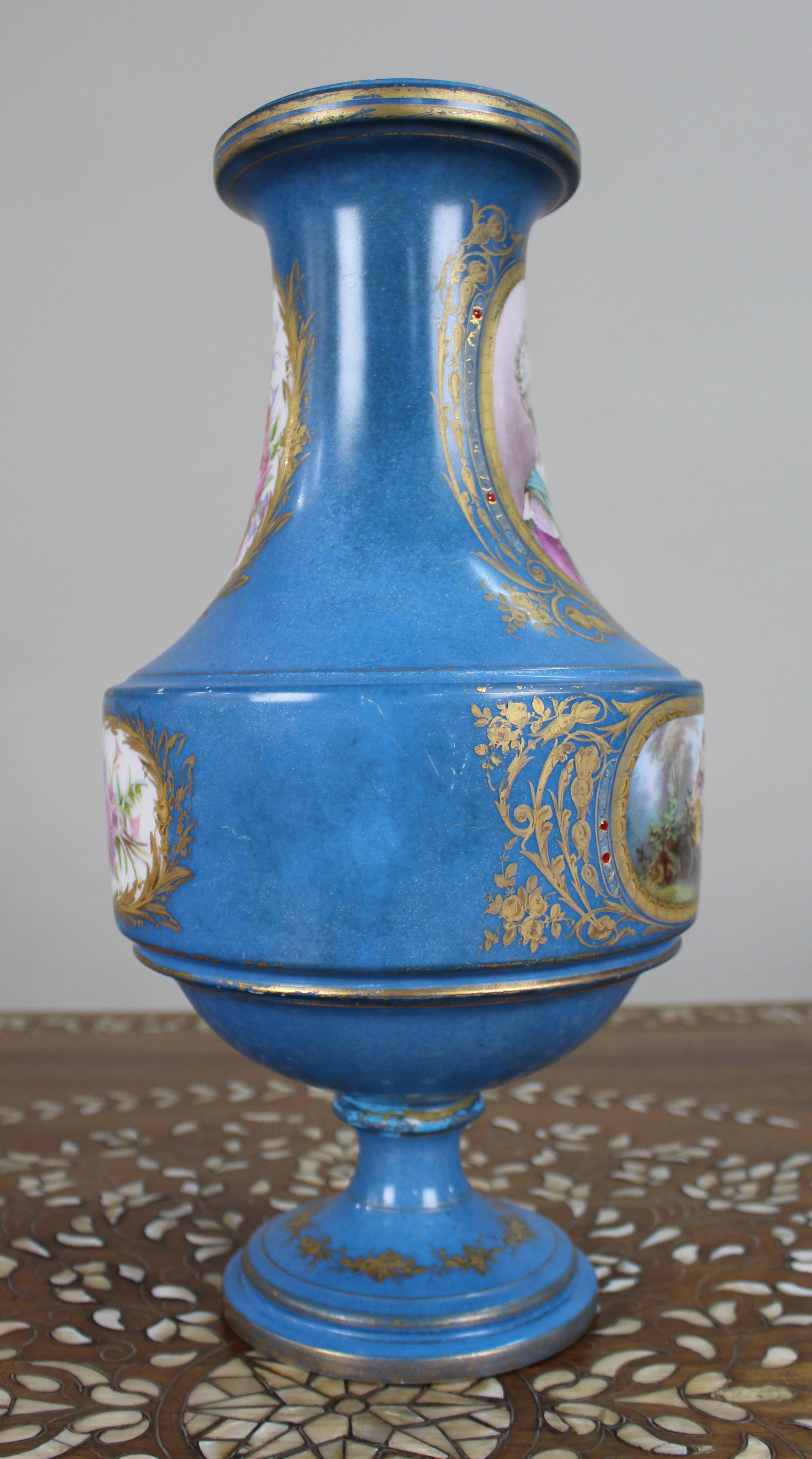 Large Late 19th Century Sèvres-Style Bleu Céleste Porcelain Vase