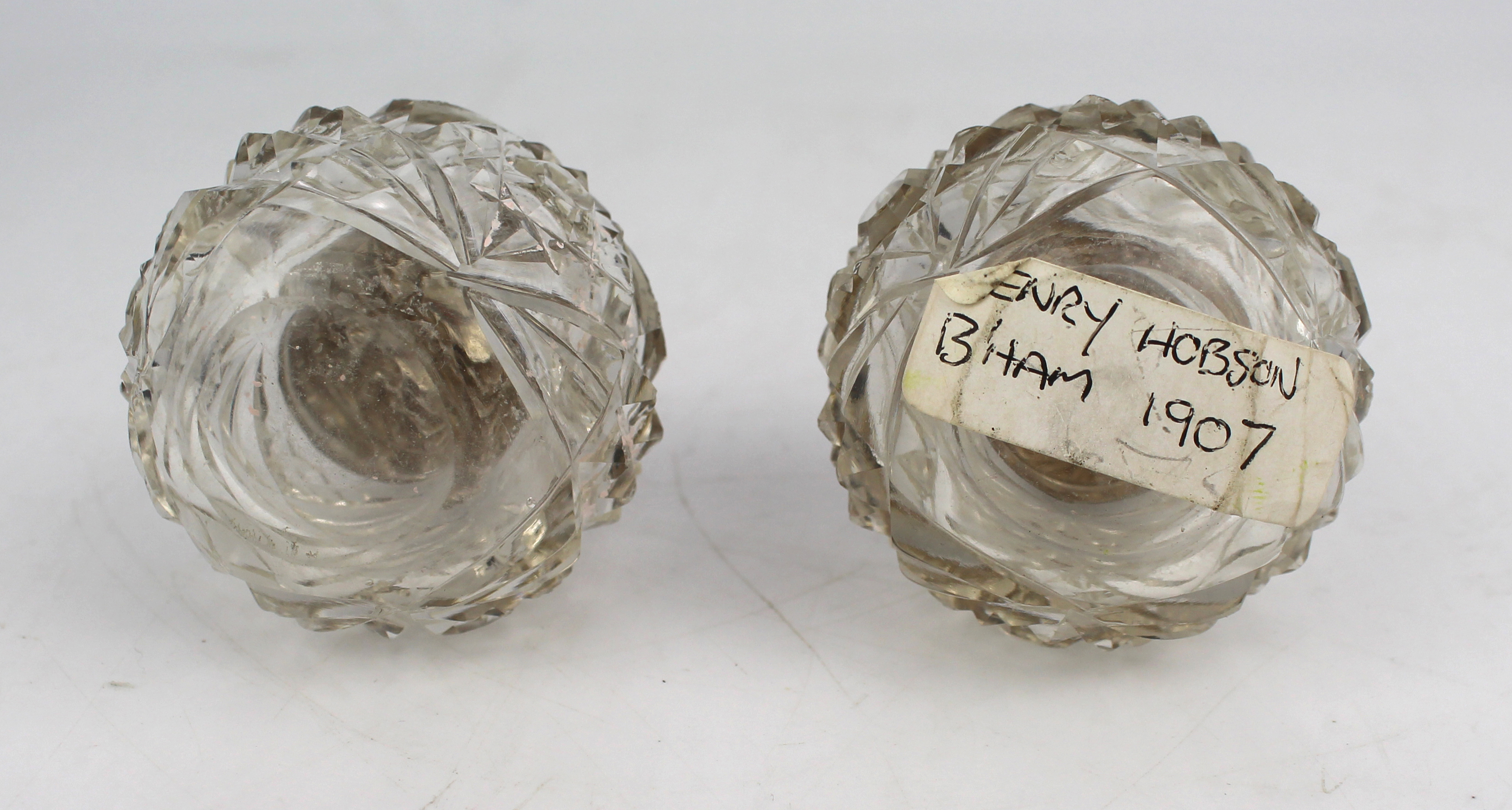 Pair of Cut Glass Silver Topped Pots Birmingham 1907 Henry Hobson