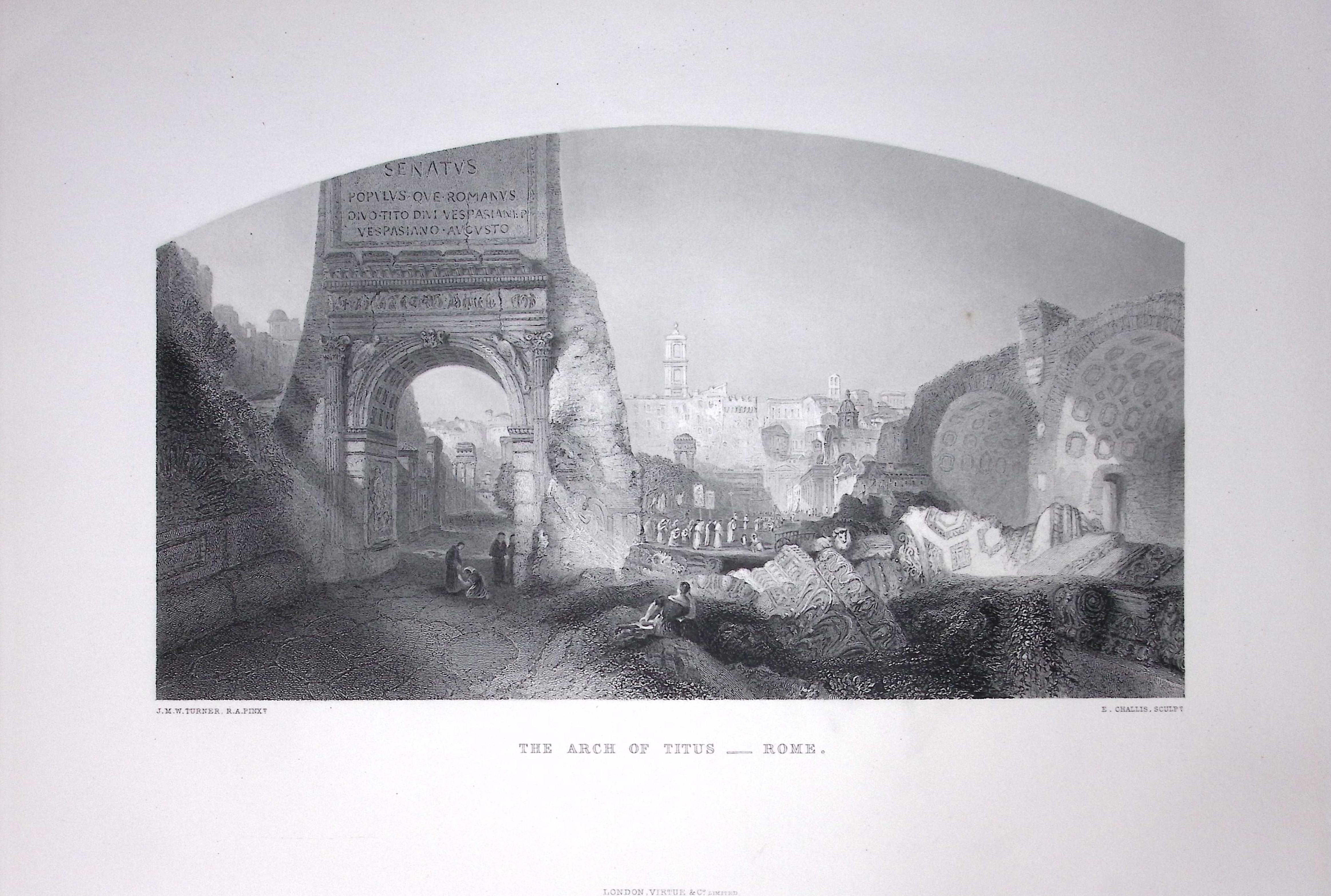 J.M.W Turner Arch of Titus Rome Italy Large Antique Steel Engraving-38-TR