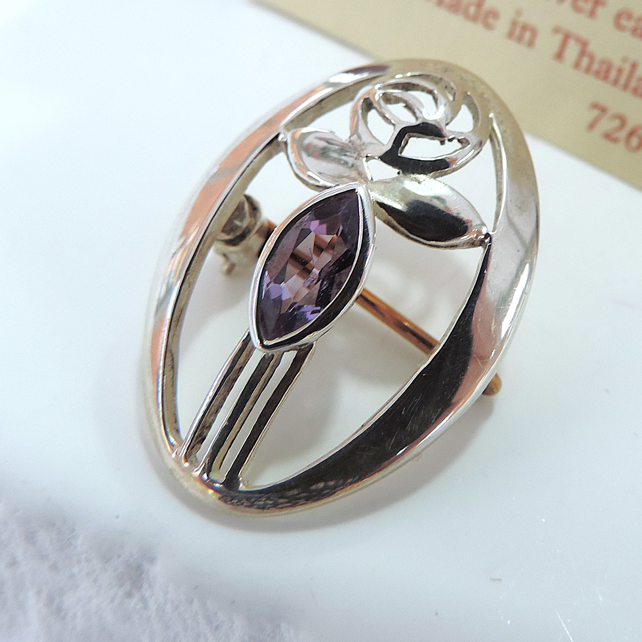 925 Silver & Amethyst Past Times Mackintosh Brooch