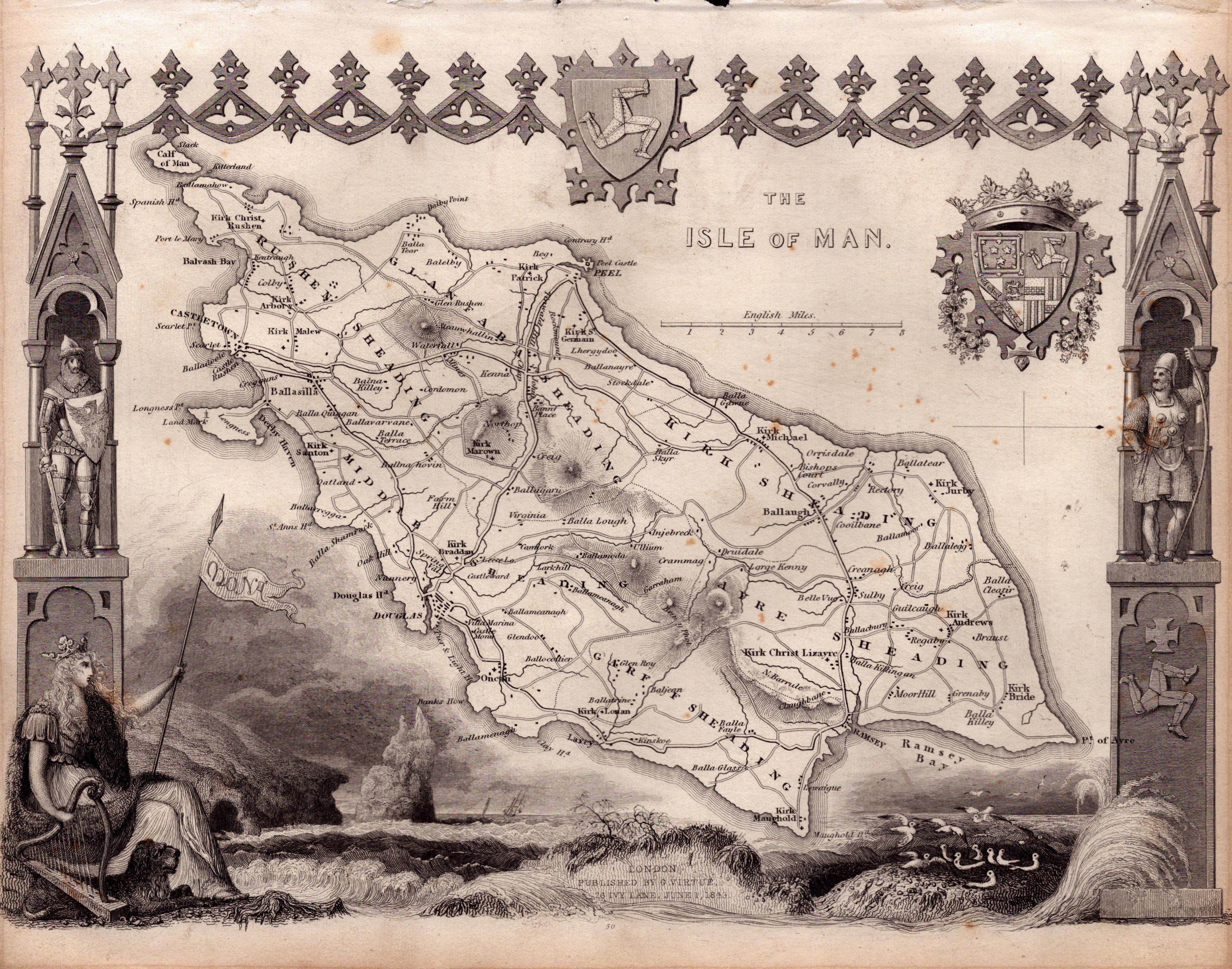 Isle of Man Steel Engraved Victorian Antique Thomas Moule Map.