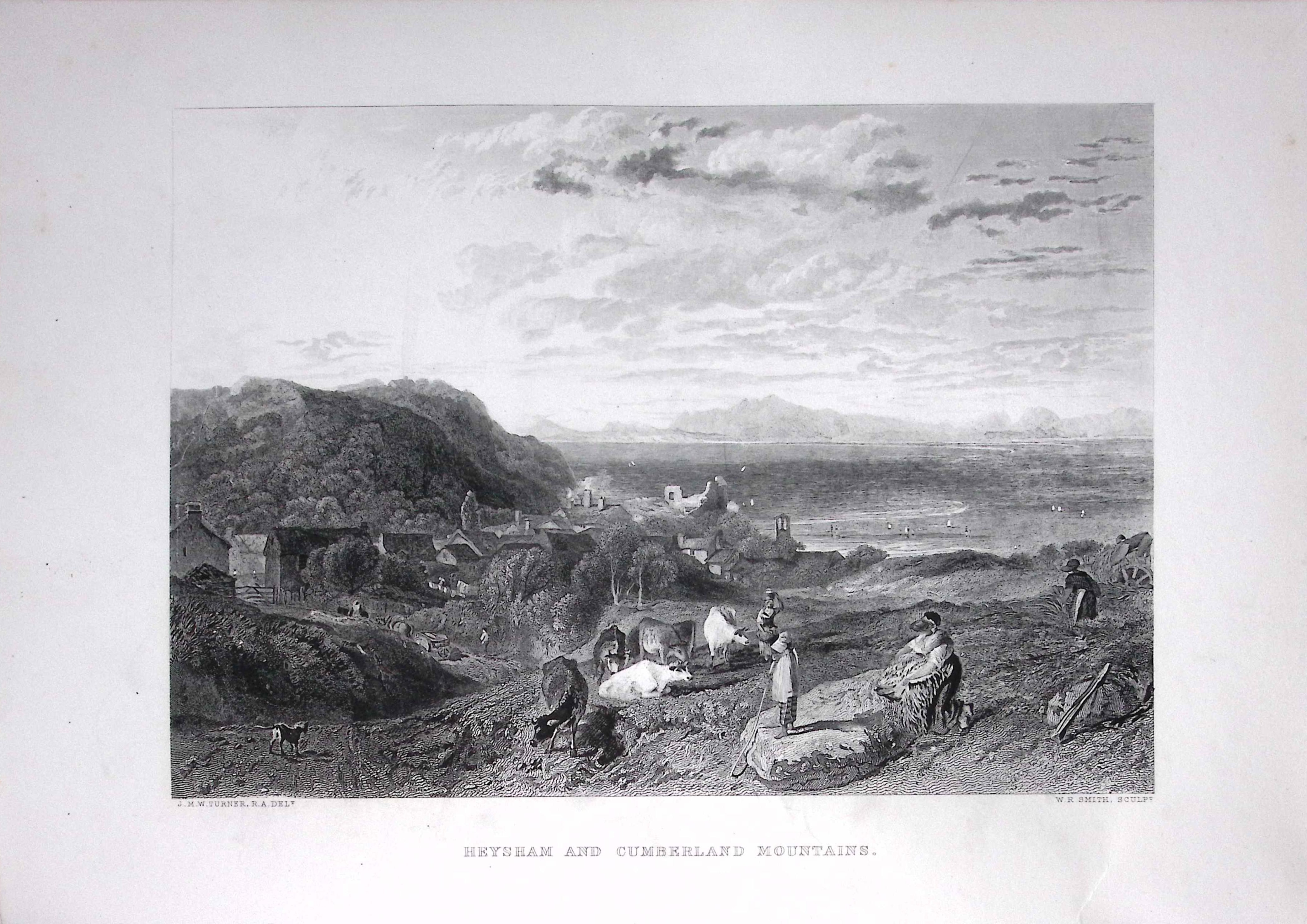 J.M.W Turner Heysham & Cumbria Mountains Antique Steel Engraving-88-TR