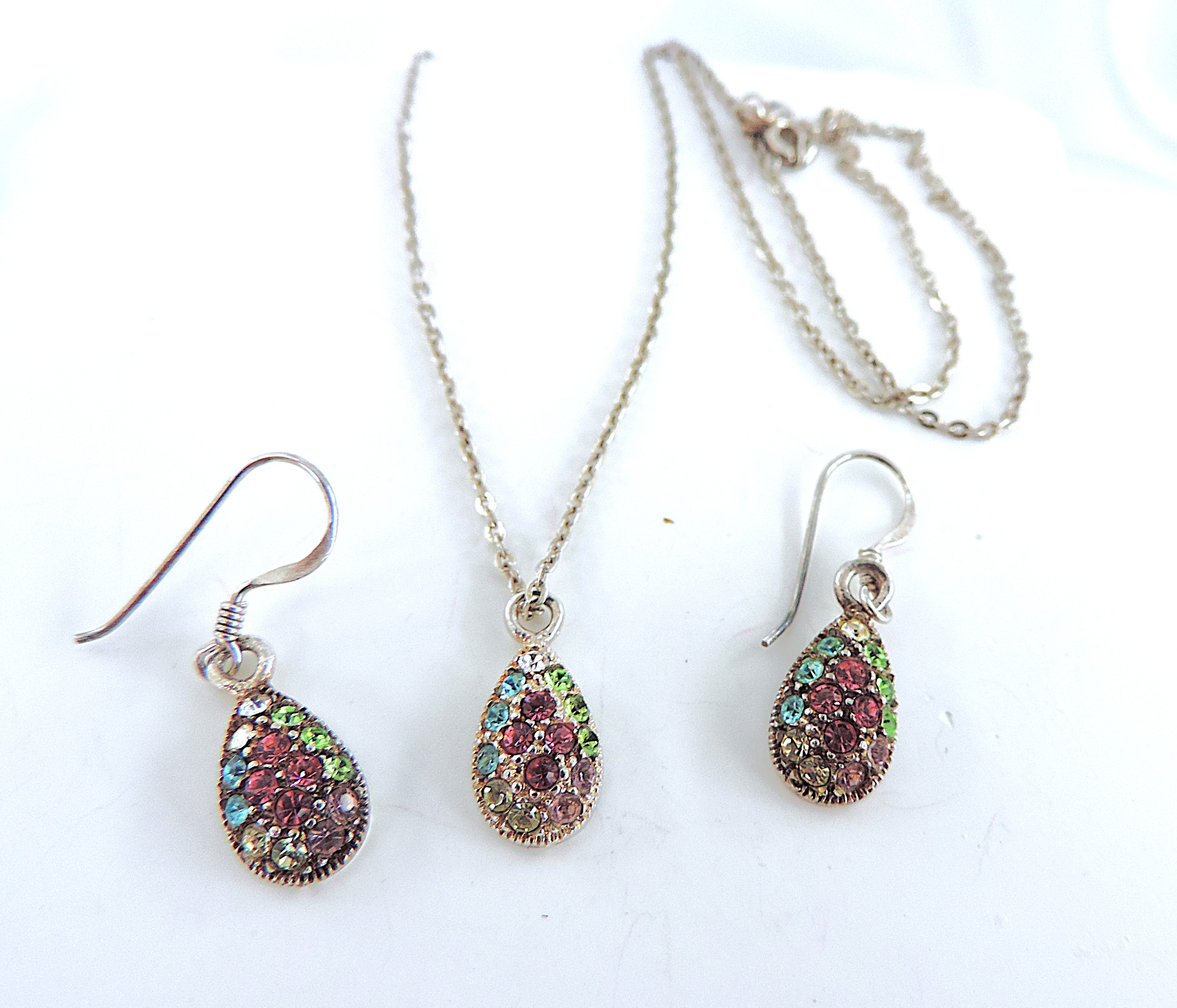  925 Silver Multi-Colour Topaz Gemstone Necklace & Earrings 'New'