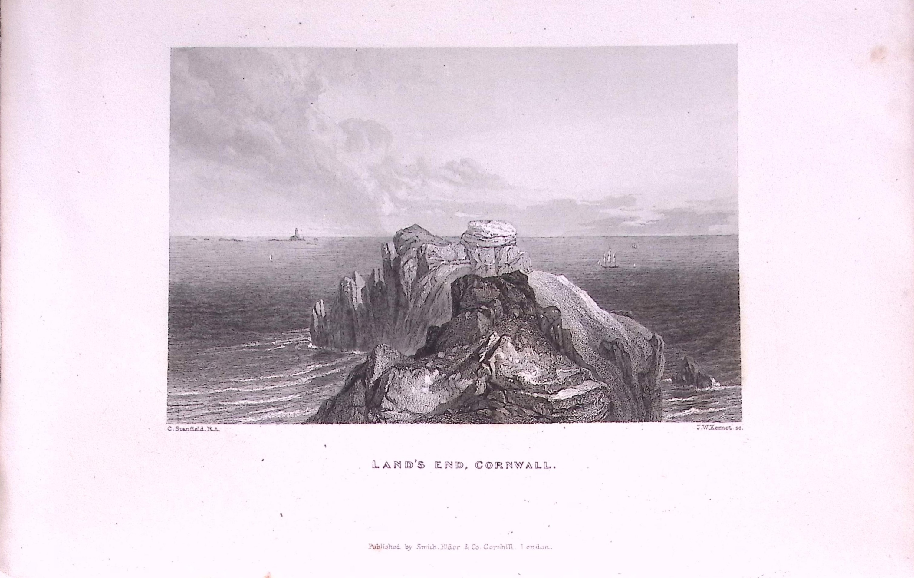 Lands End Cornwall  179 years-Old Antique Steel Engraving Print-6-TR