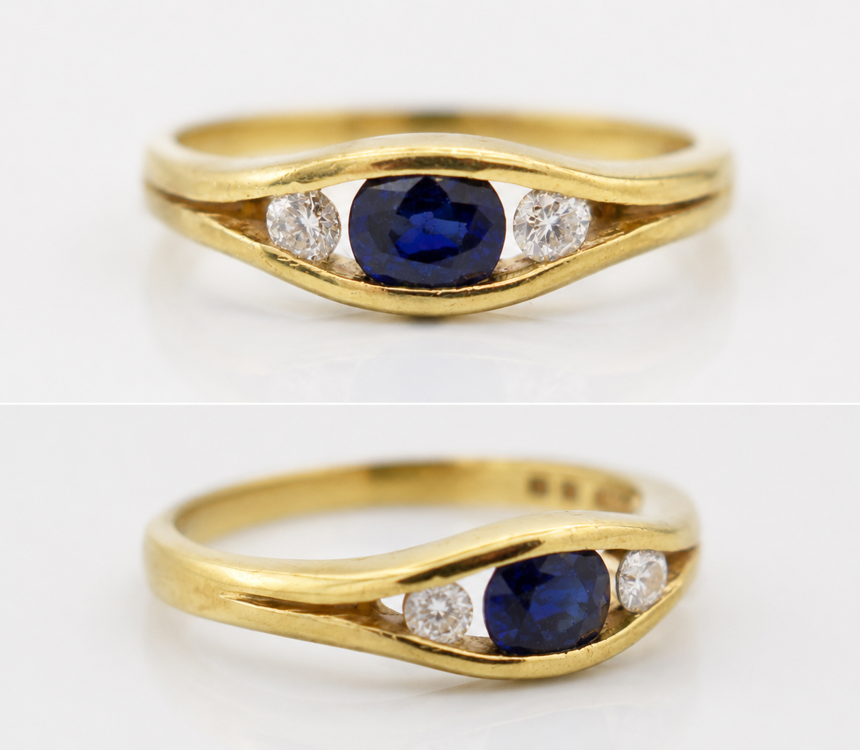 Three Stone Sapphire & Diamond 18ct Gold Ring