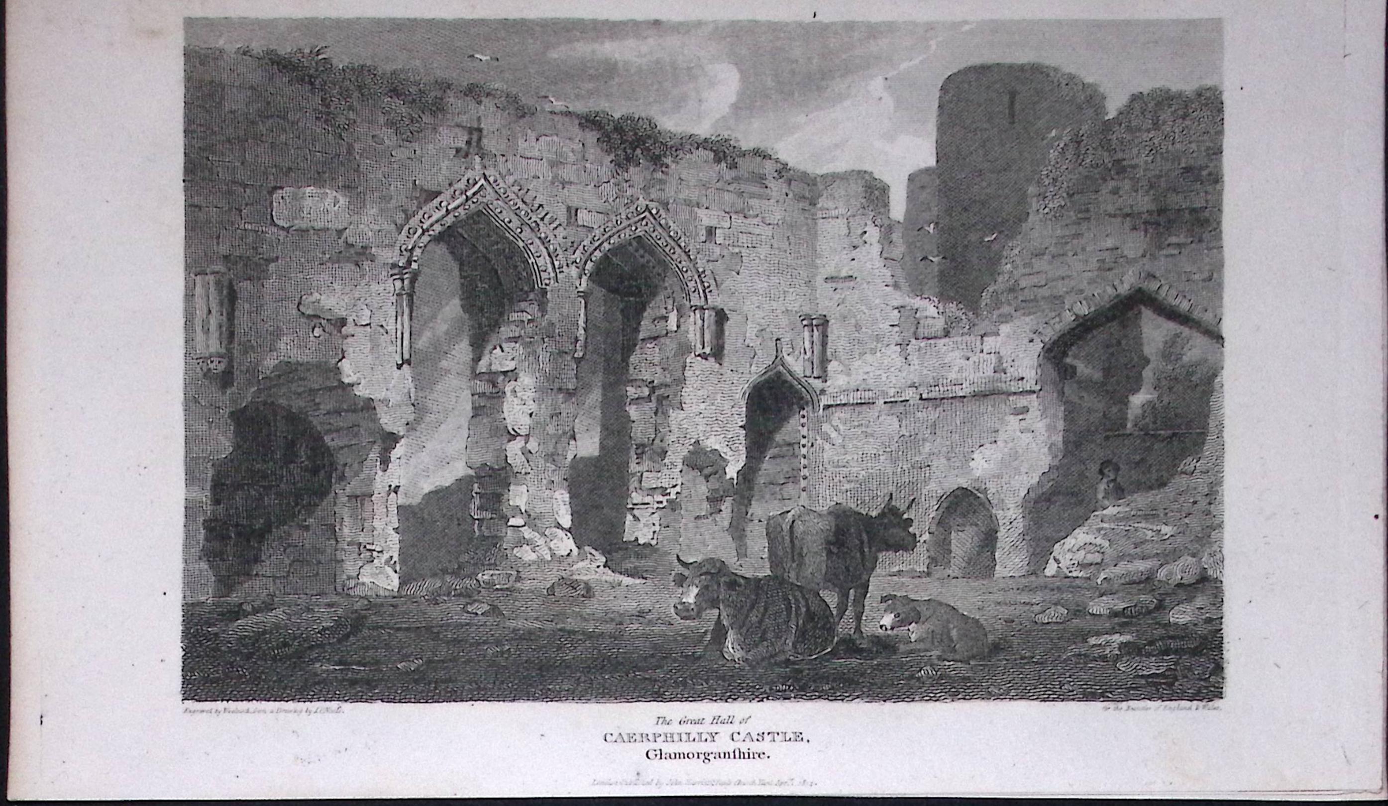 Caerphilly Castle Outer Hall Wales 211 Years-Old Georgian Steel-Engraving-468