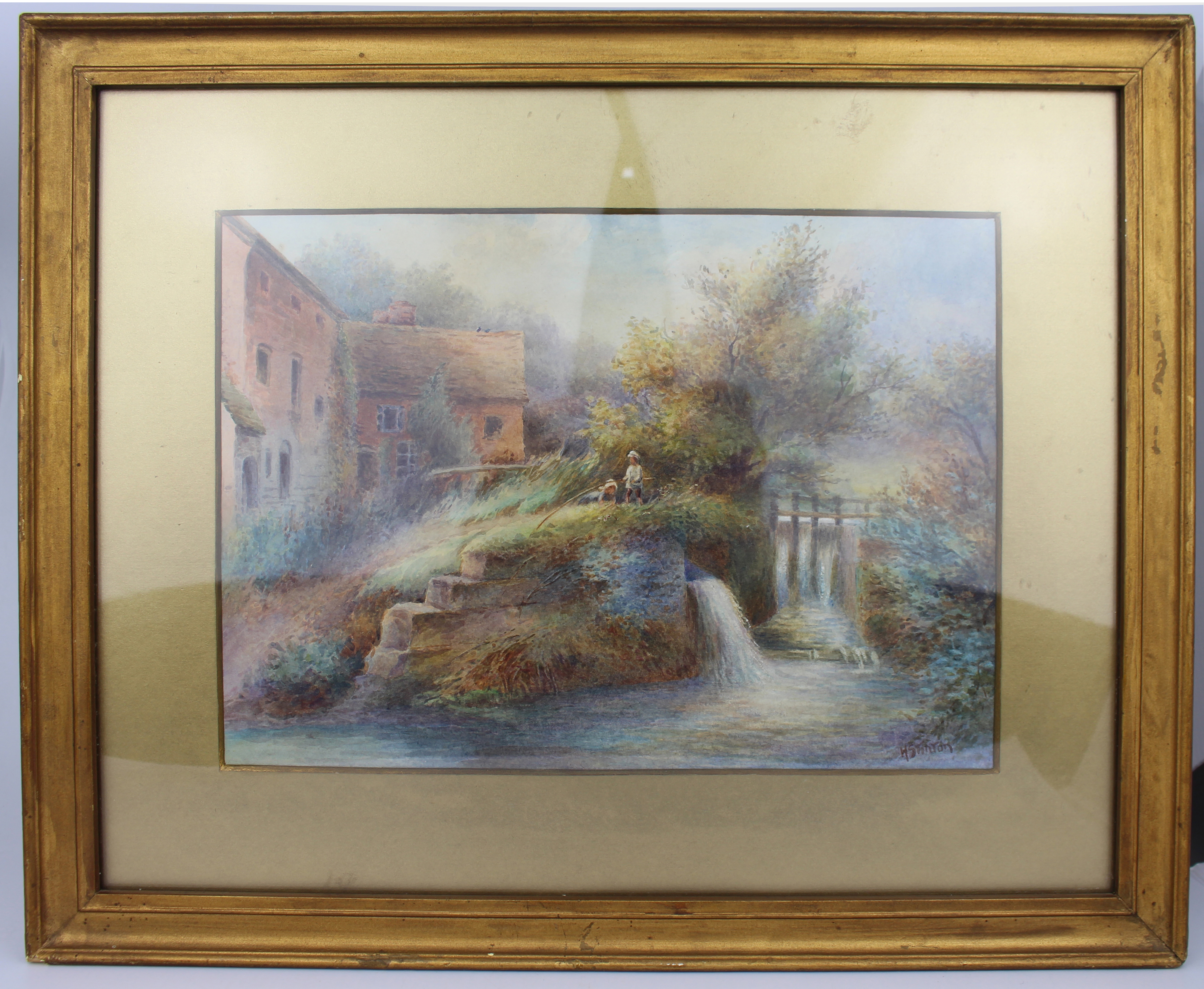 Harry Stinton (British, 1882–1968) – Watercolour Landscape with Mill and Figures