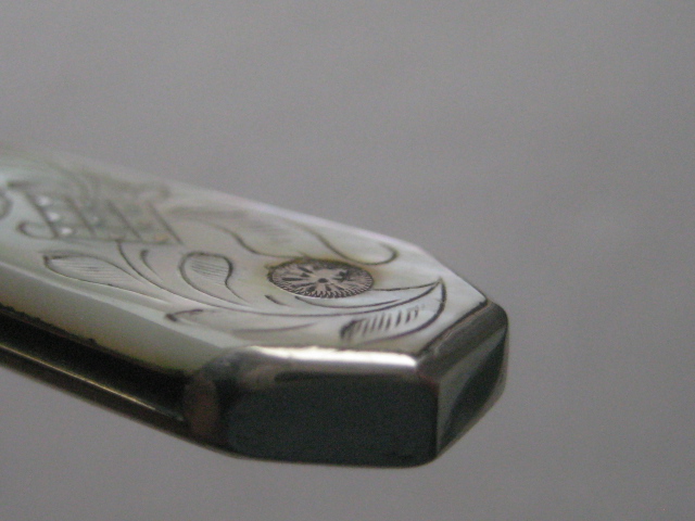 Victorian Matching Mother of Pearl Hafted Silver Bladed Folding Fruit Knife and Folding Fork