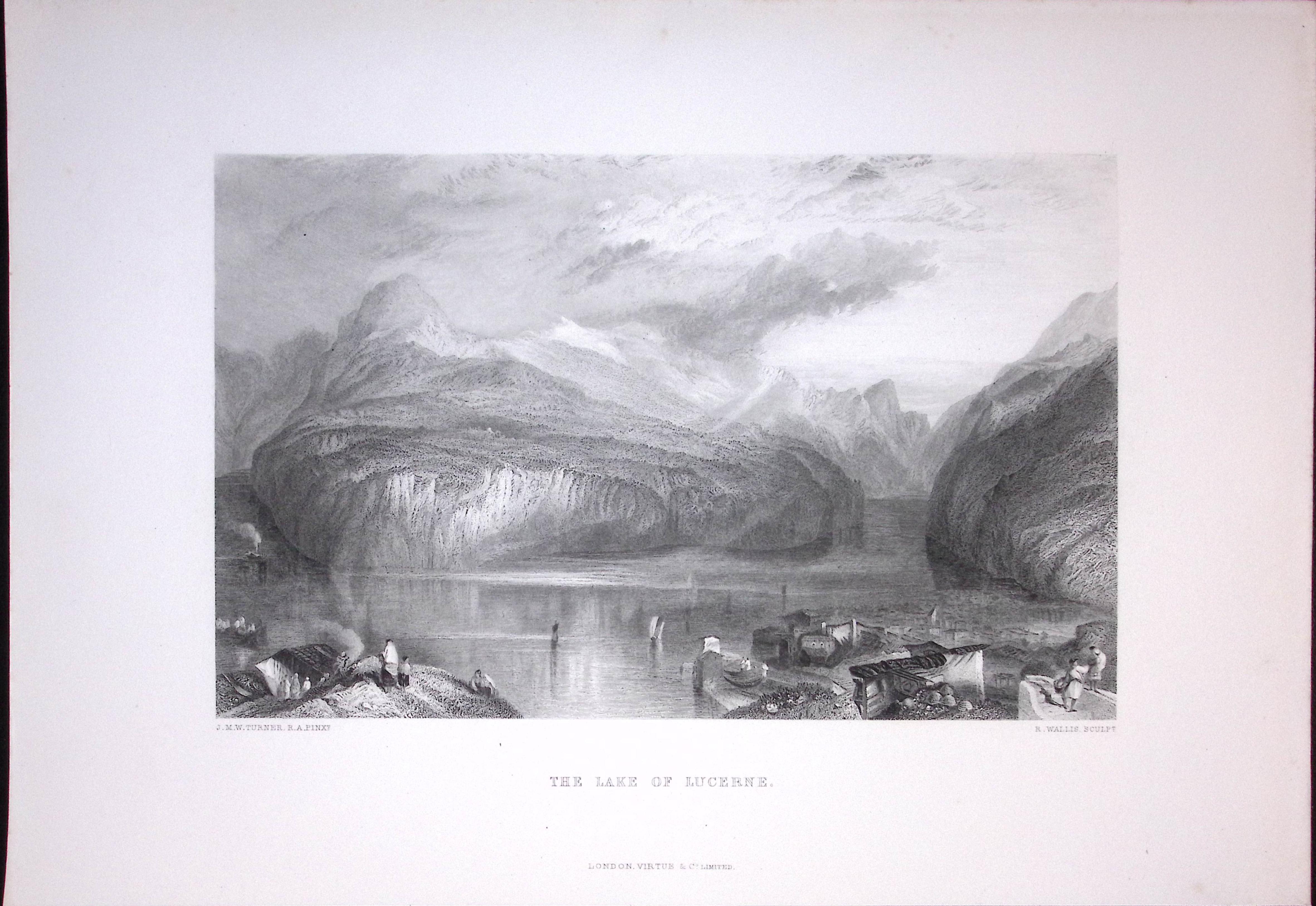 J.M.W Turner Lucerne Lake Switzerland Large Antique Steel Engraving-5-TR