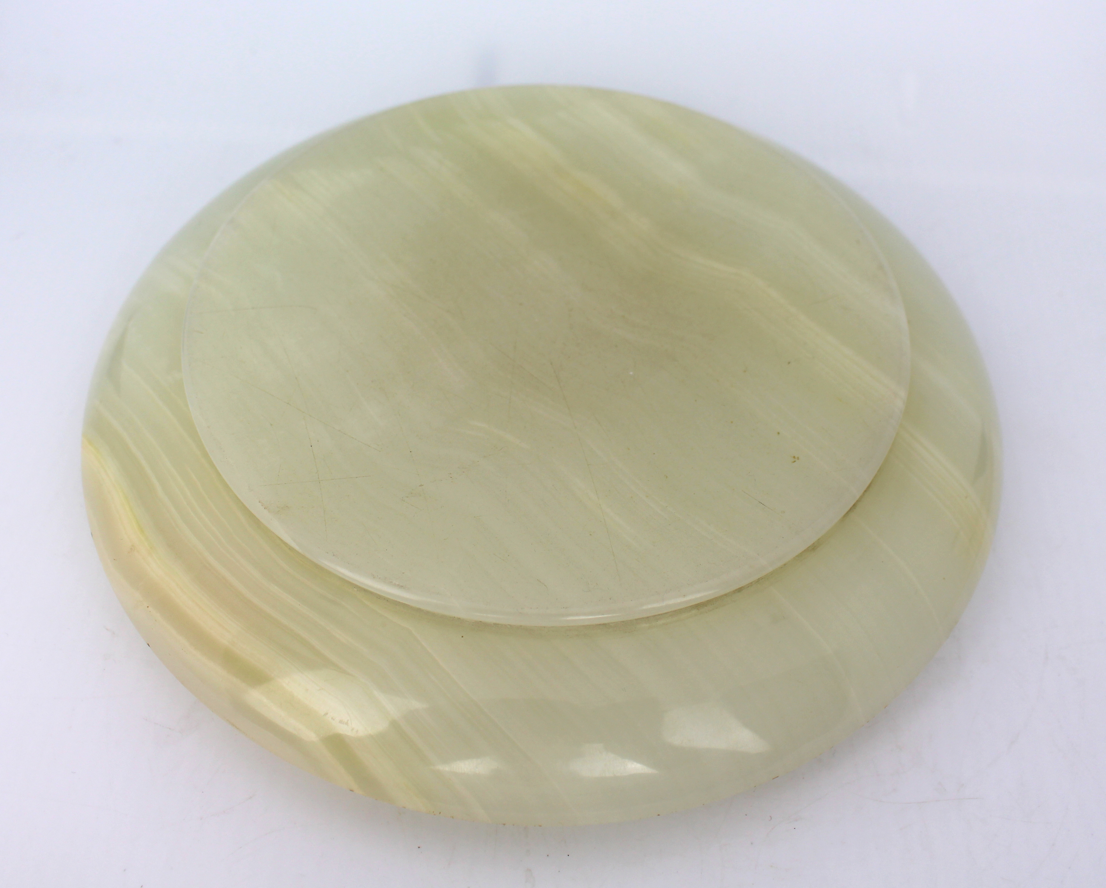 1922 Silver Mounted Alabaster Bowl with Mother of Pearl Lid & Bird Finial
