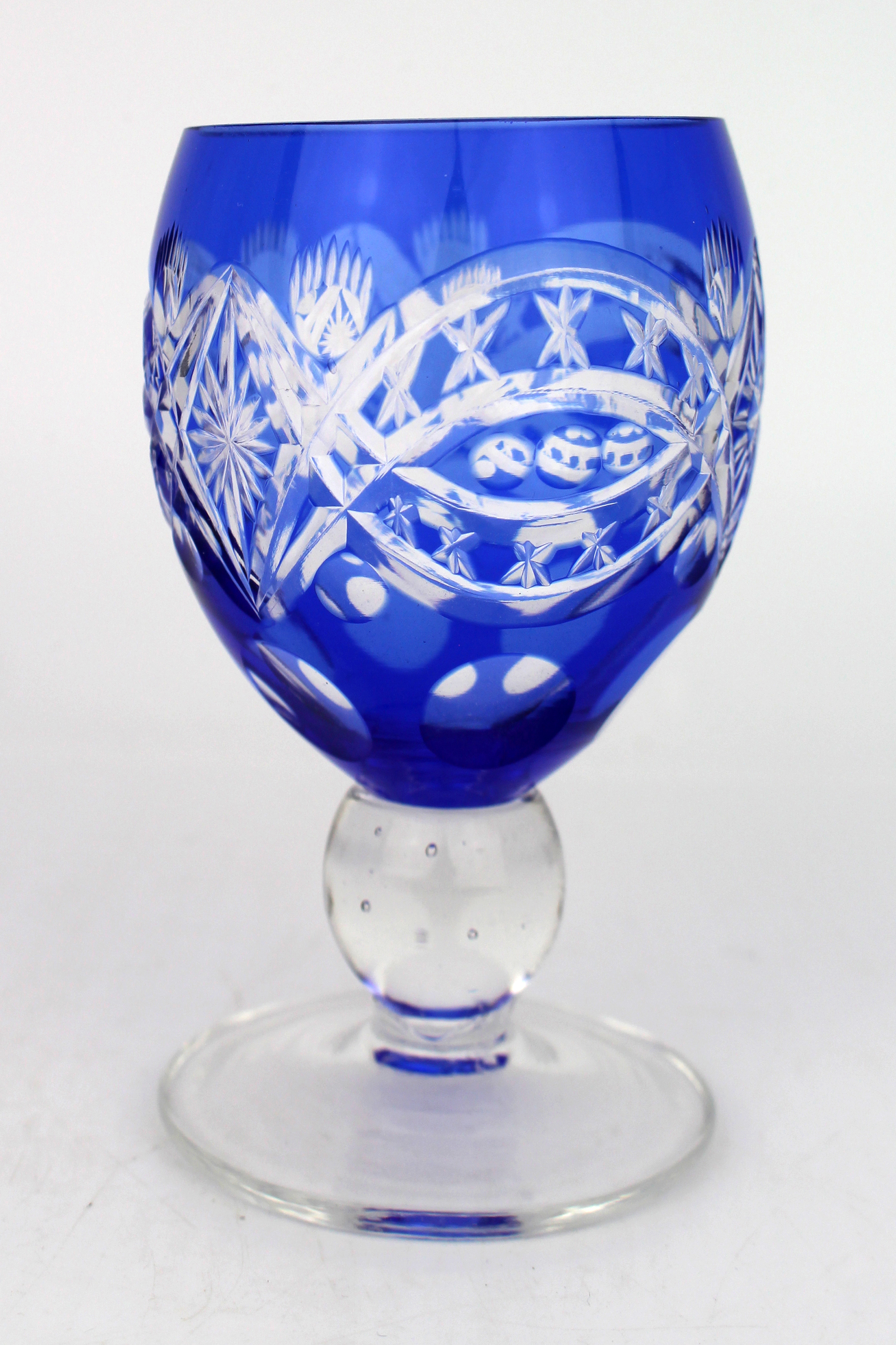Antique Bohemian Cobalt Blue Overlay Cut Crystal Suite, 27 Pieces – Circa 1910