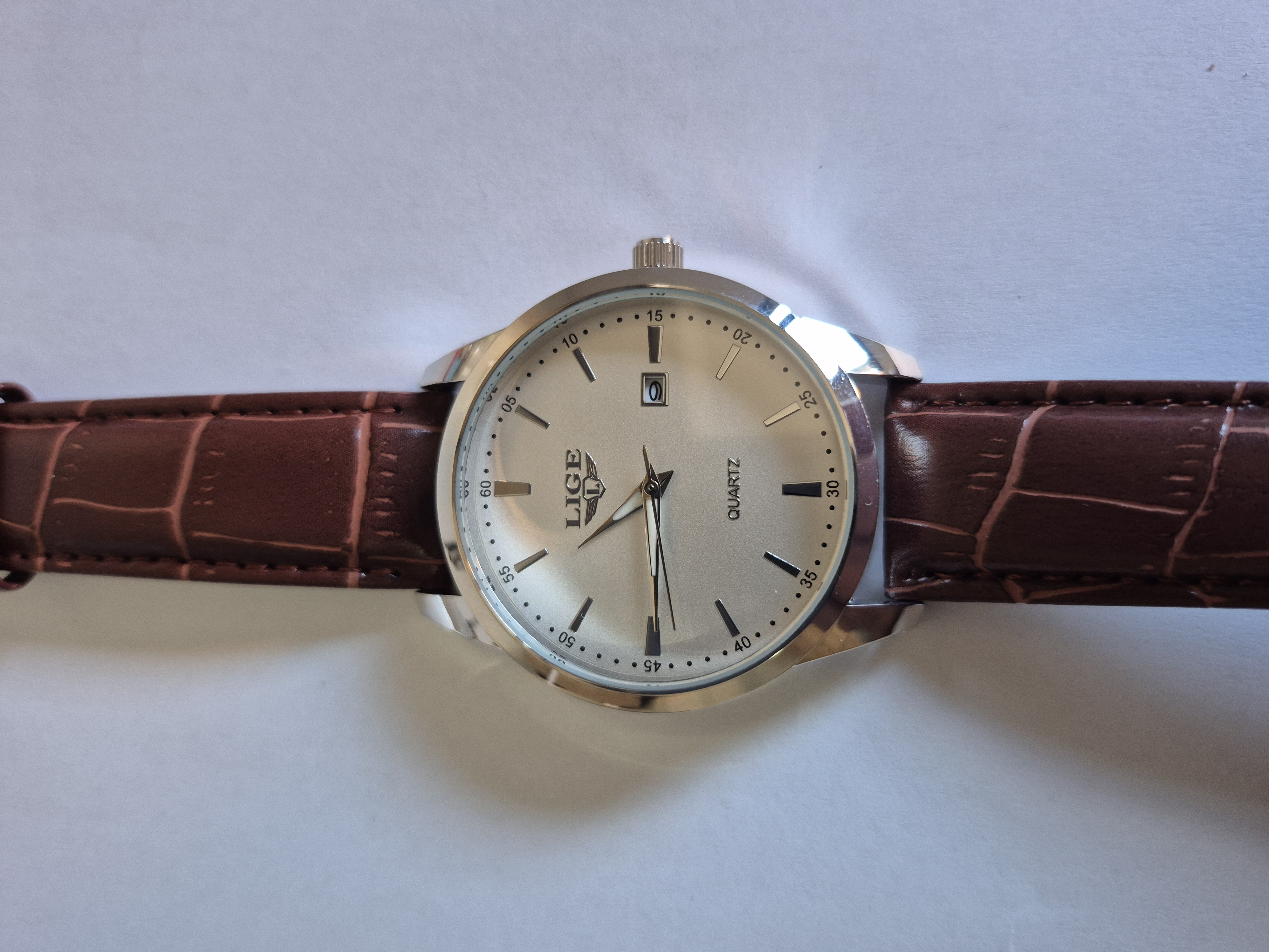 LIGE Men's Quartz Wristwatch With Date Display – Brown Leather Strap – Boxed