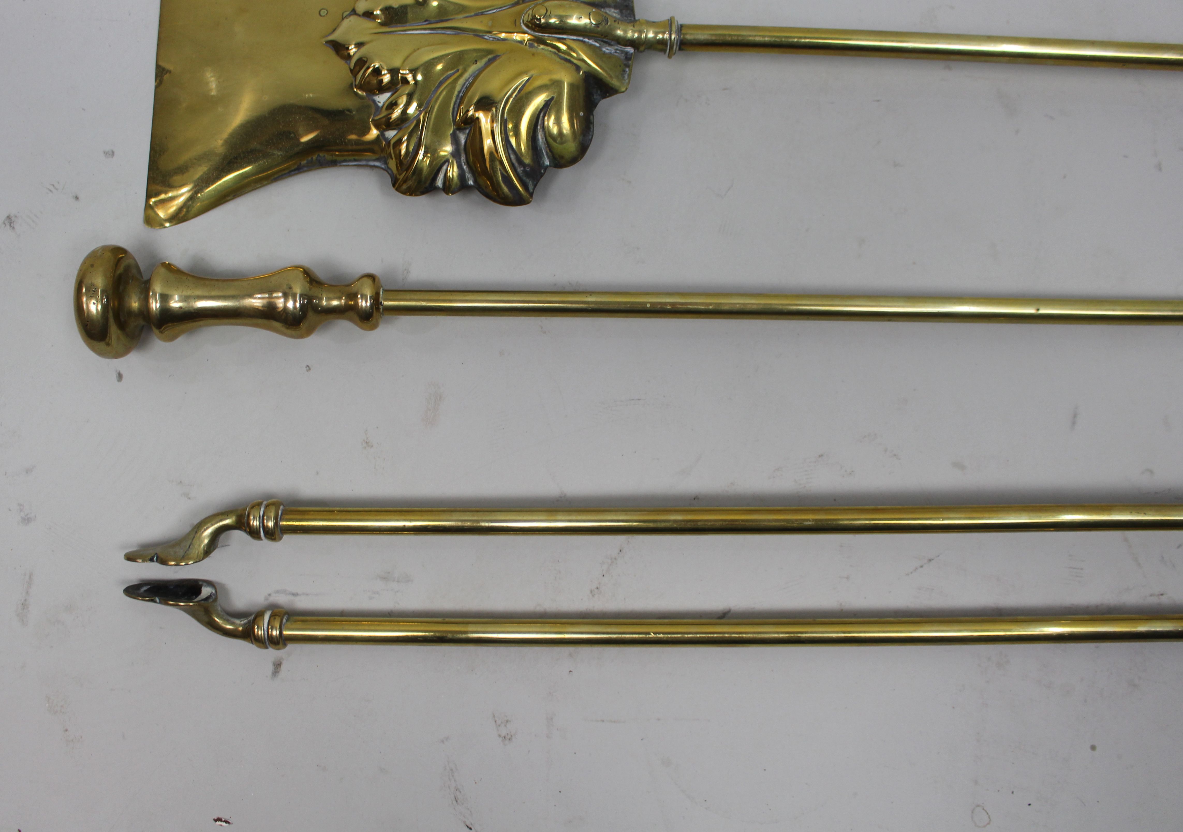Antique Brass Fireplace Tool Set, English c.1900