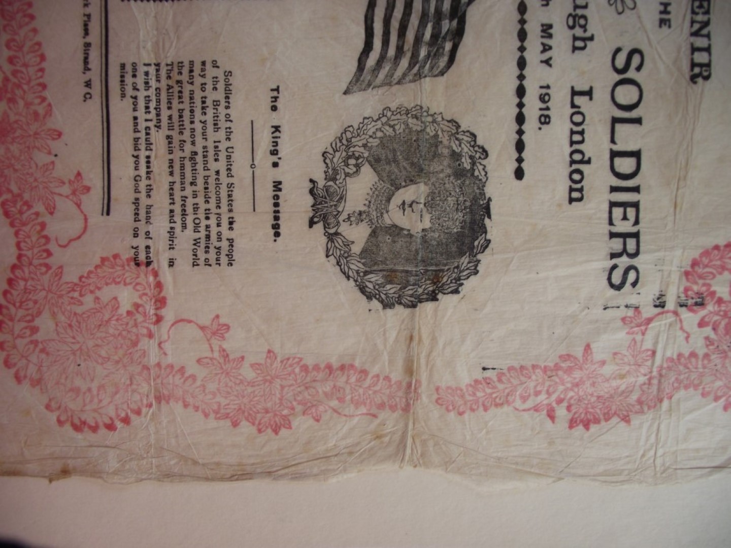 Souvenir Napkin - American Soldiers March Through London Saturday 11th May 1918