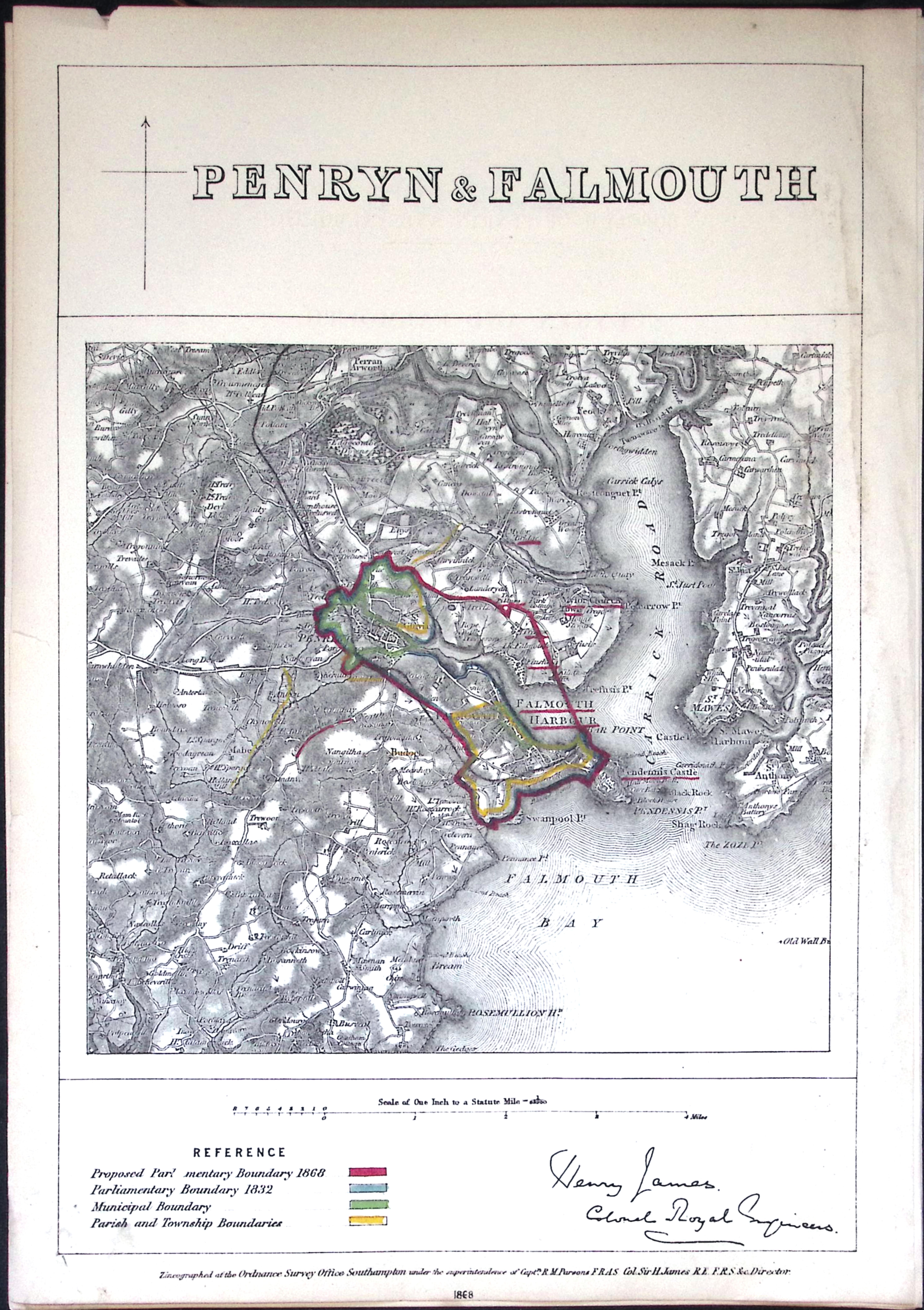 Penryn & Falmouth Cornwall Boundary Commission 157-Year-Old Antique Map.