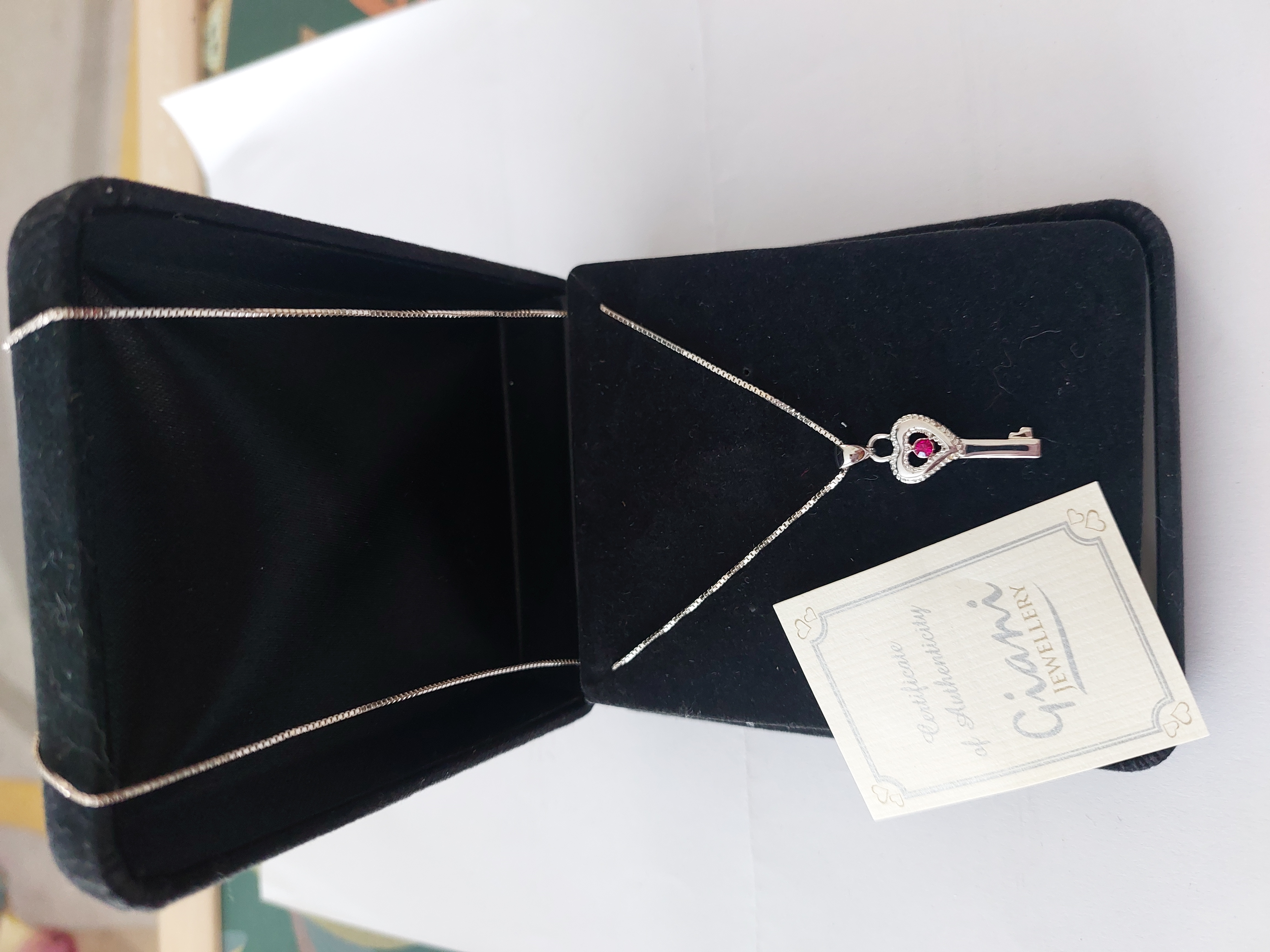 Key Pendant With Red Stone and Chain