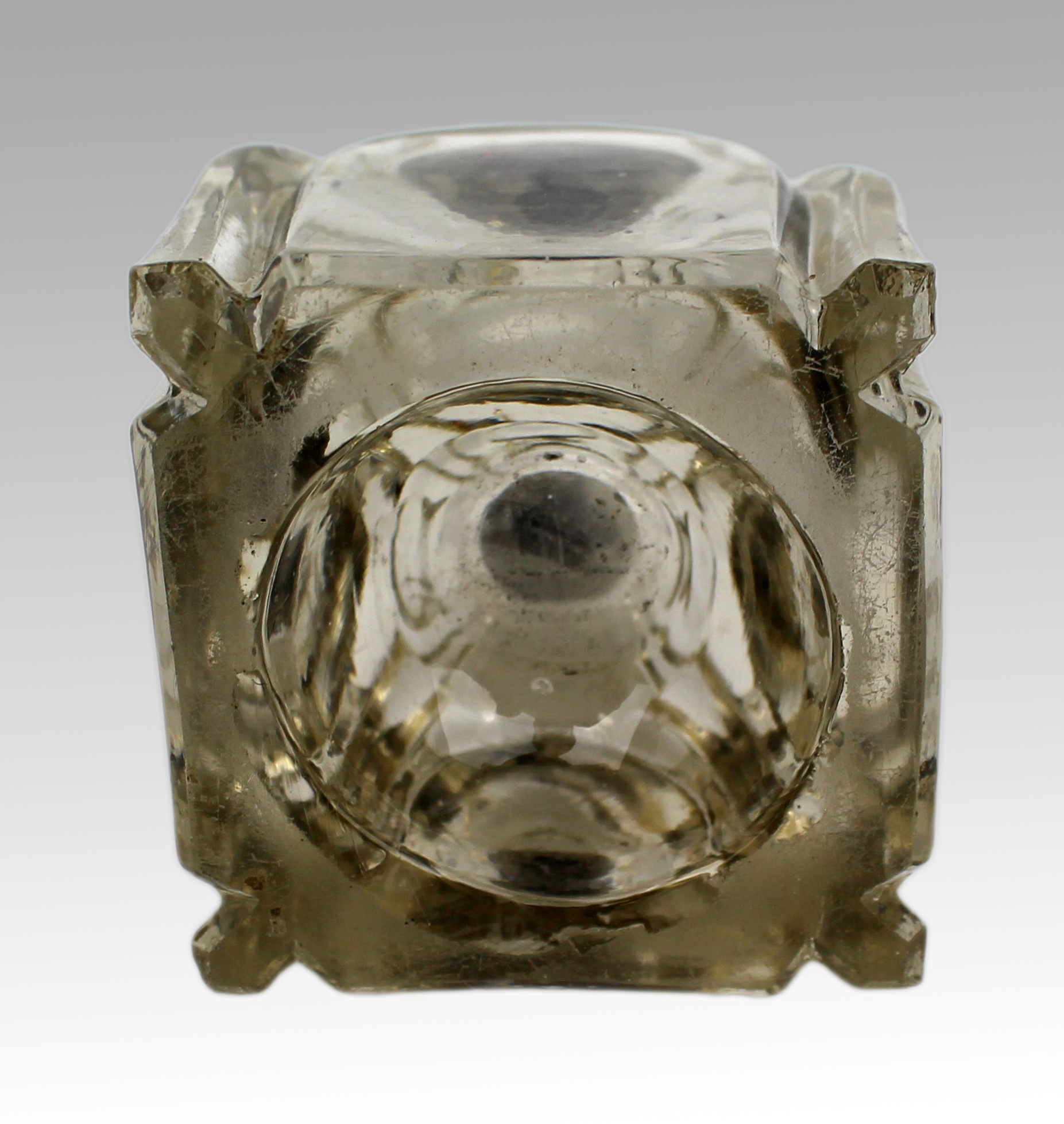 Antique Cut Glass and Brass Crown-Top Inkwell, c. 1900
