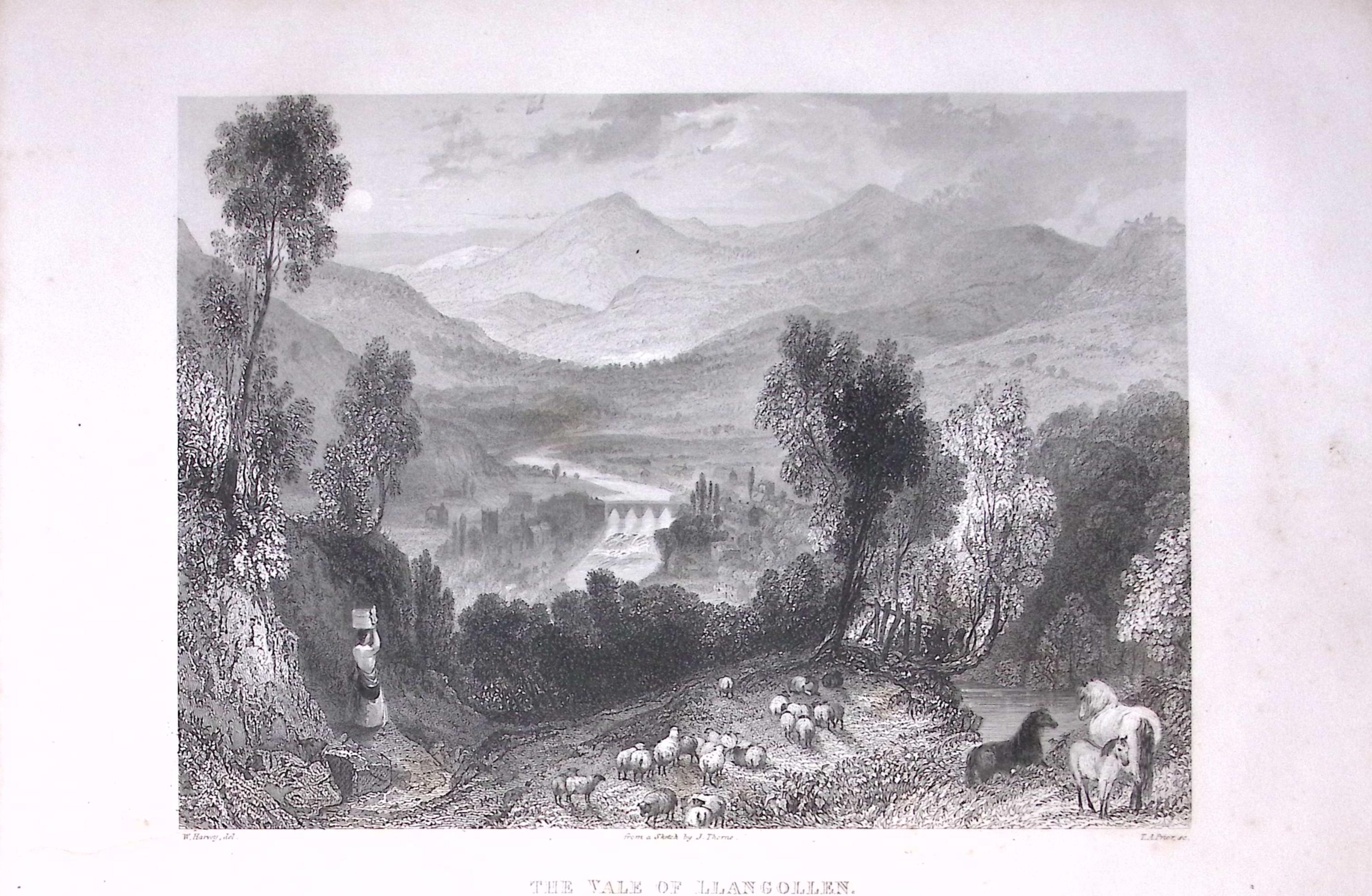 View of Llangollen Wales Antique 175-Year-Old Engraved Print-14-TR