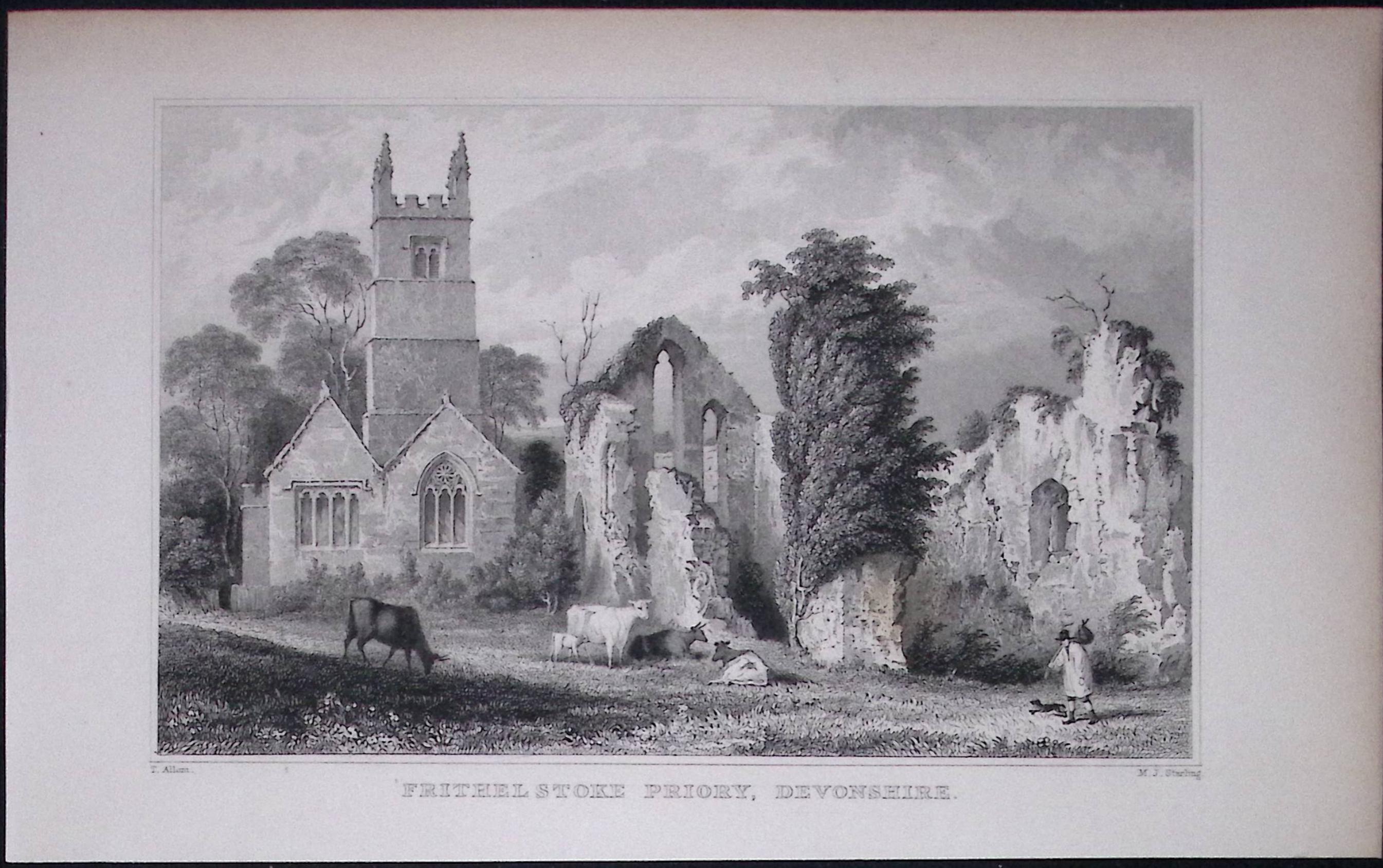 Frithelstoke Abbey Devonshire Antique 193 Years-Old Steel-Engraving-51