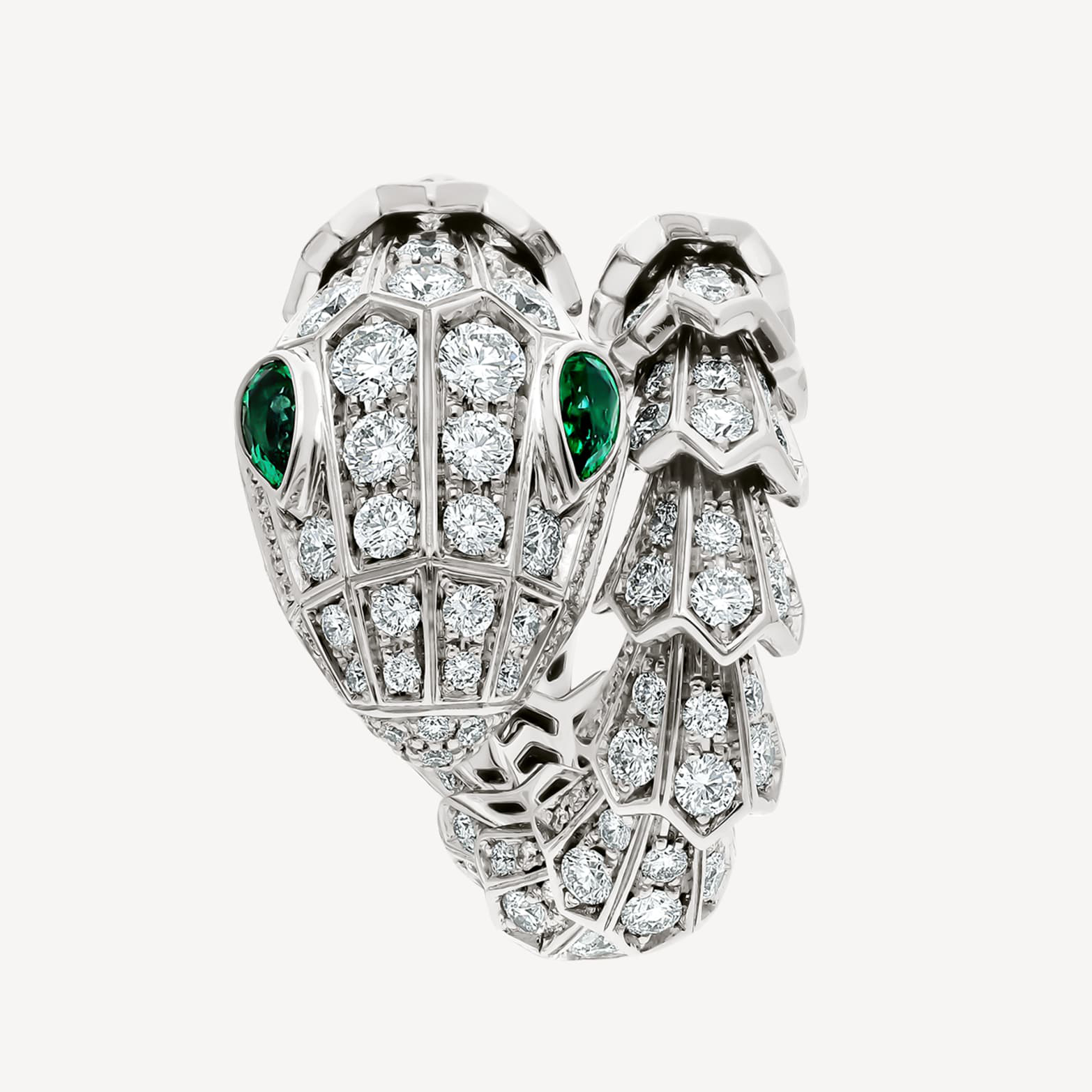 14 K / 585 White Gold Serpenti Diamond and Emerald Ring