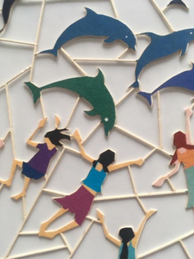 Ge Feng (b1967) ‘Fretwork’ ‘Chasing Dolphins’ Cardboard Cut-Out In Vibrant Colours, 2010