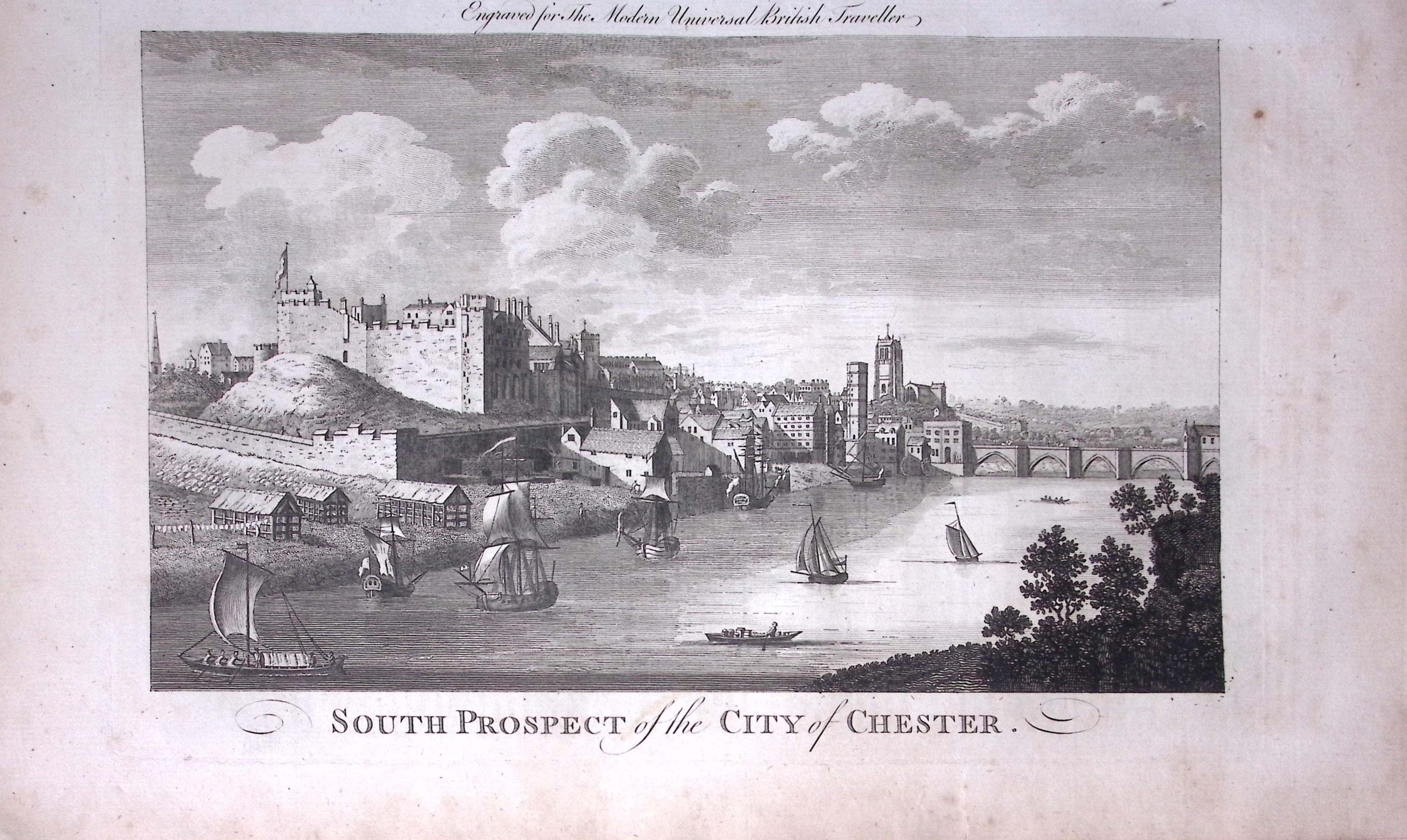The City of Chester Rare Large 247-Year-Old Antique Copperplate Engraving-9-TR