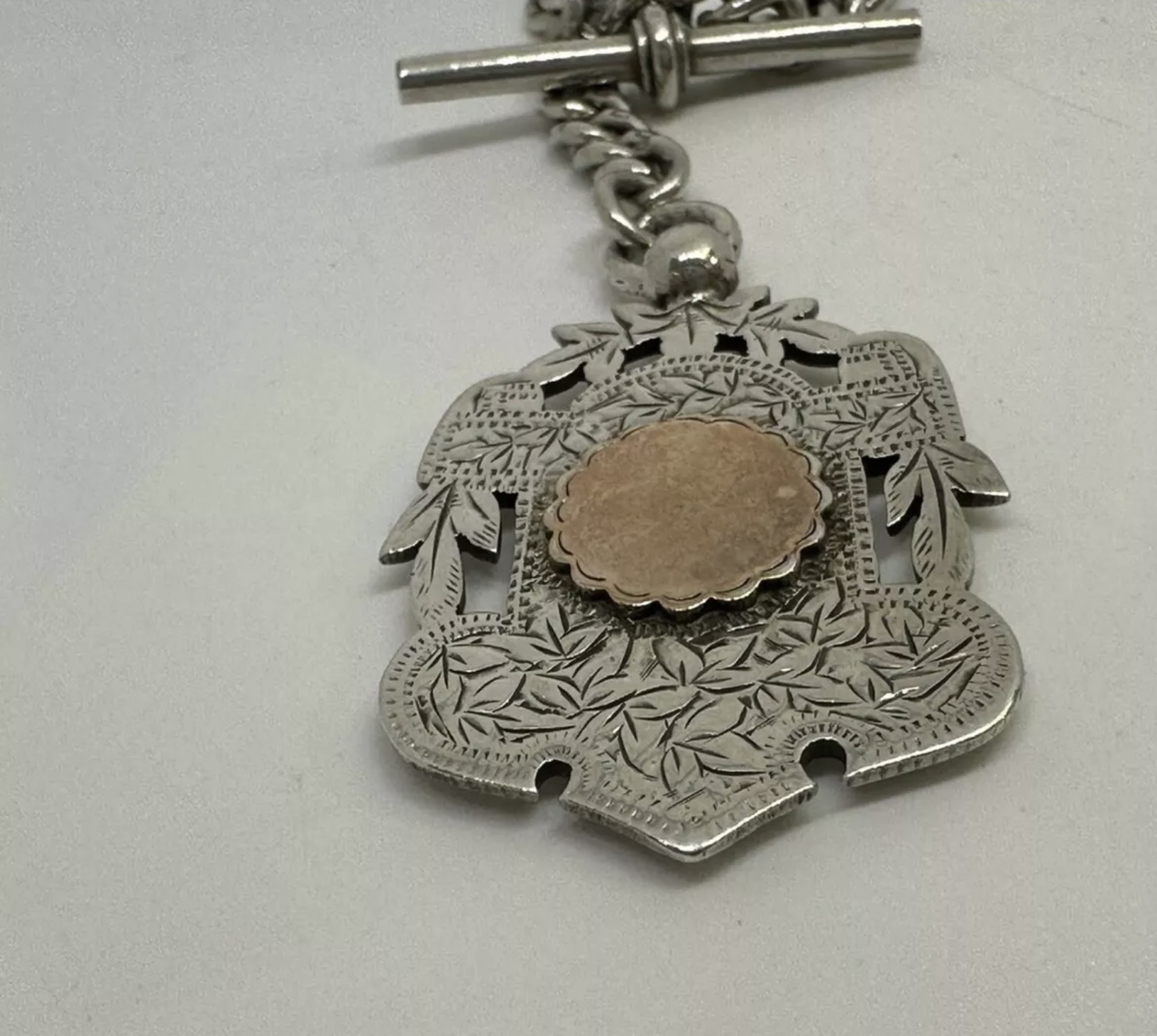 Antique Sterling Silver Double Albert Pocket Watch Chain 14.5”60.76g