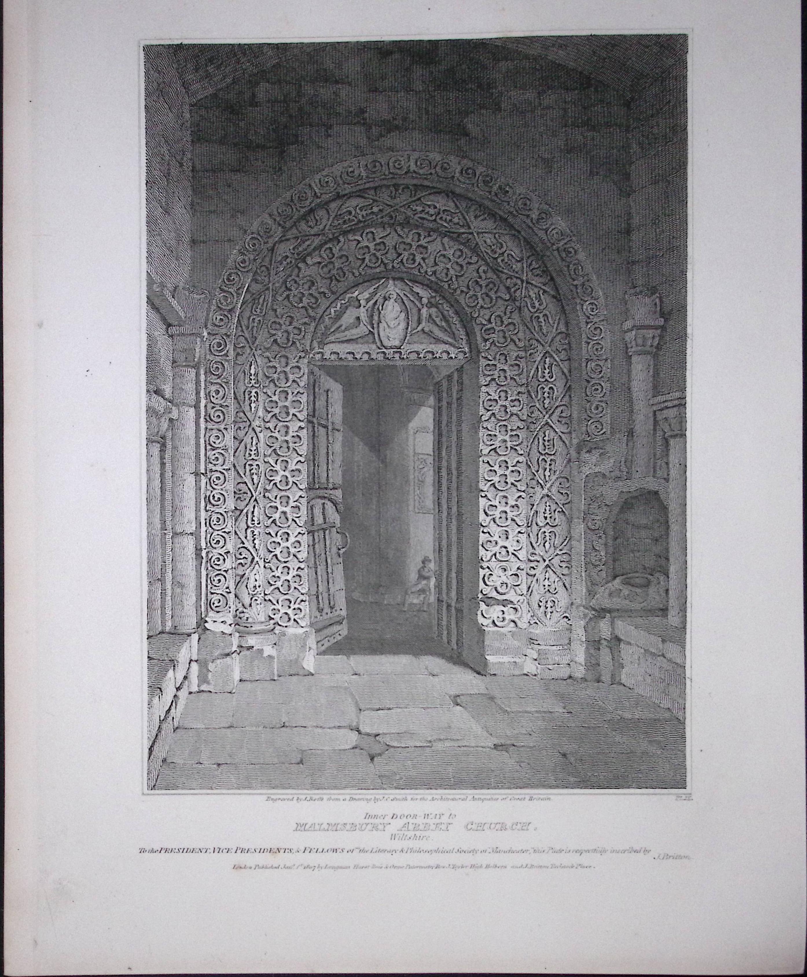 Malmsbury Church-Wiltshire 190 Years-Old  Rare John Britton Antique Steel Engraving-51