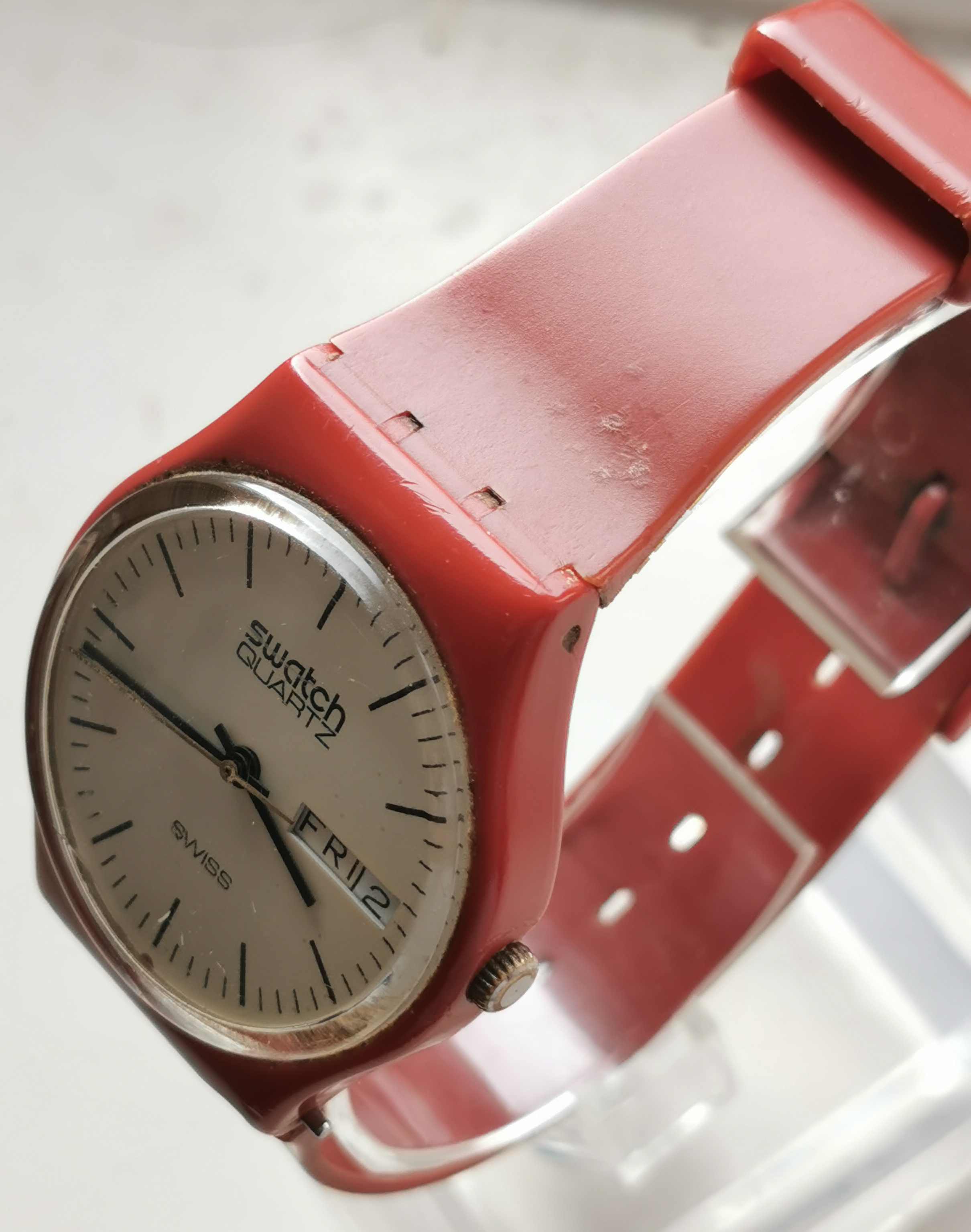 Rare Vintage 1980s Swatch Quartz Red Plastic Watch