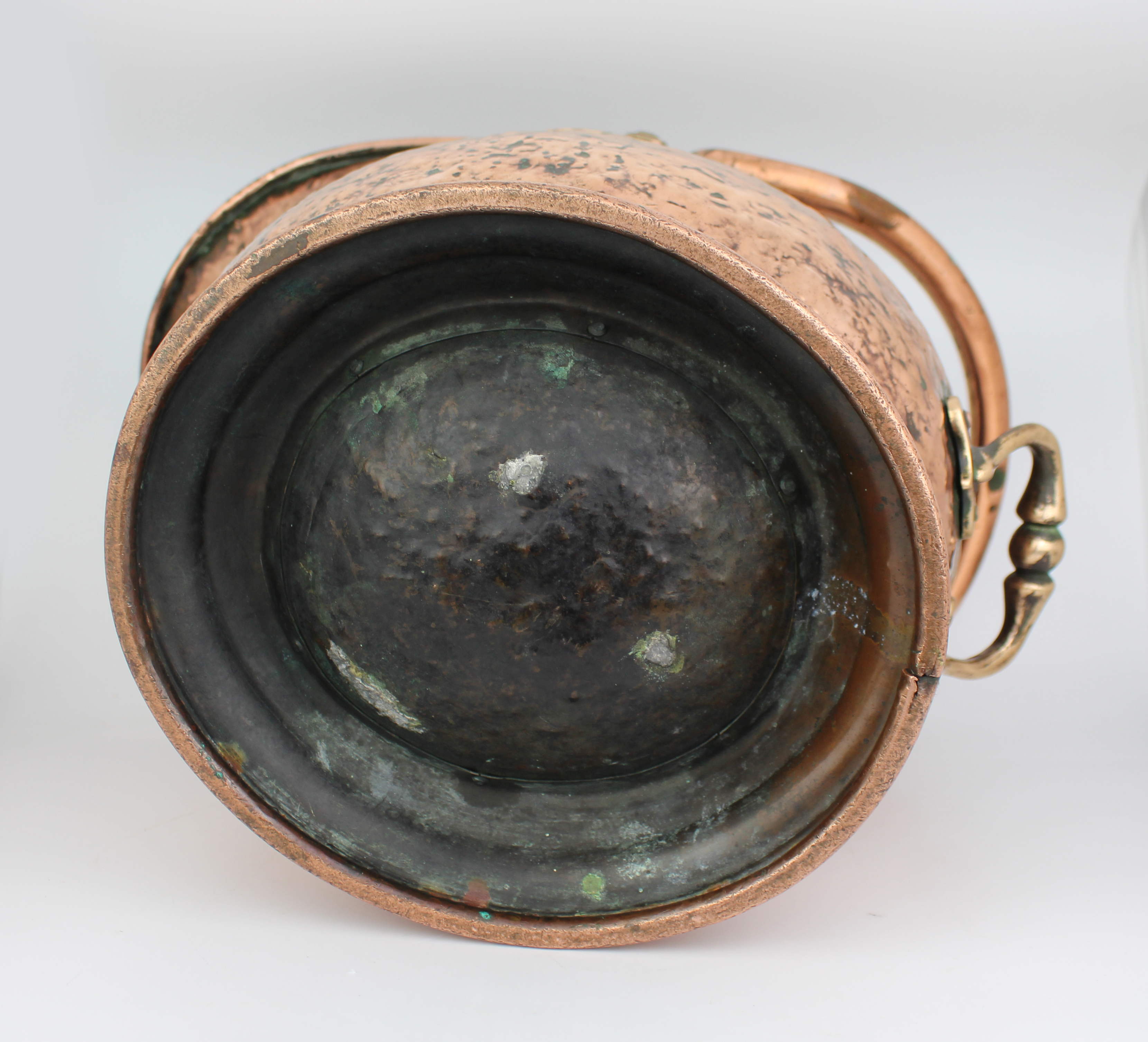 Victorian Copper Helmet Coal Scuttle with Brass Mounts
