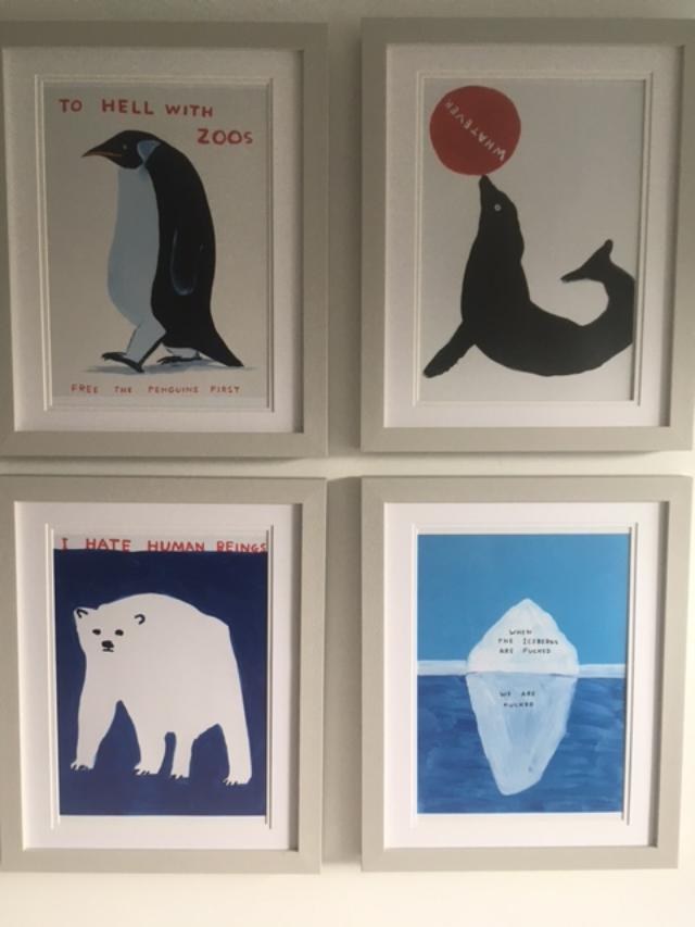 David Shrigley OBE (b 1968) ‘I Hate Humans & 3 Others’, Shrig Mini Series Offset Lithograph, Framed