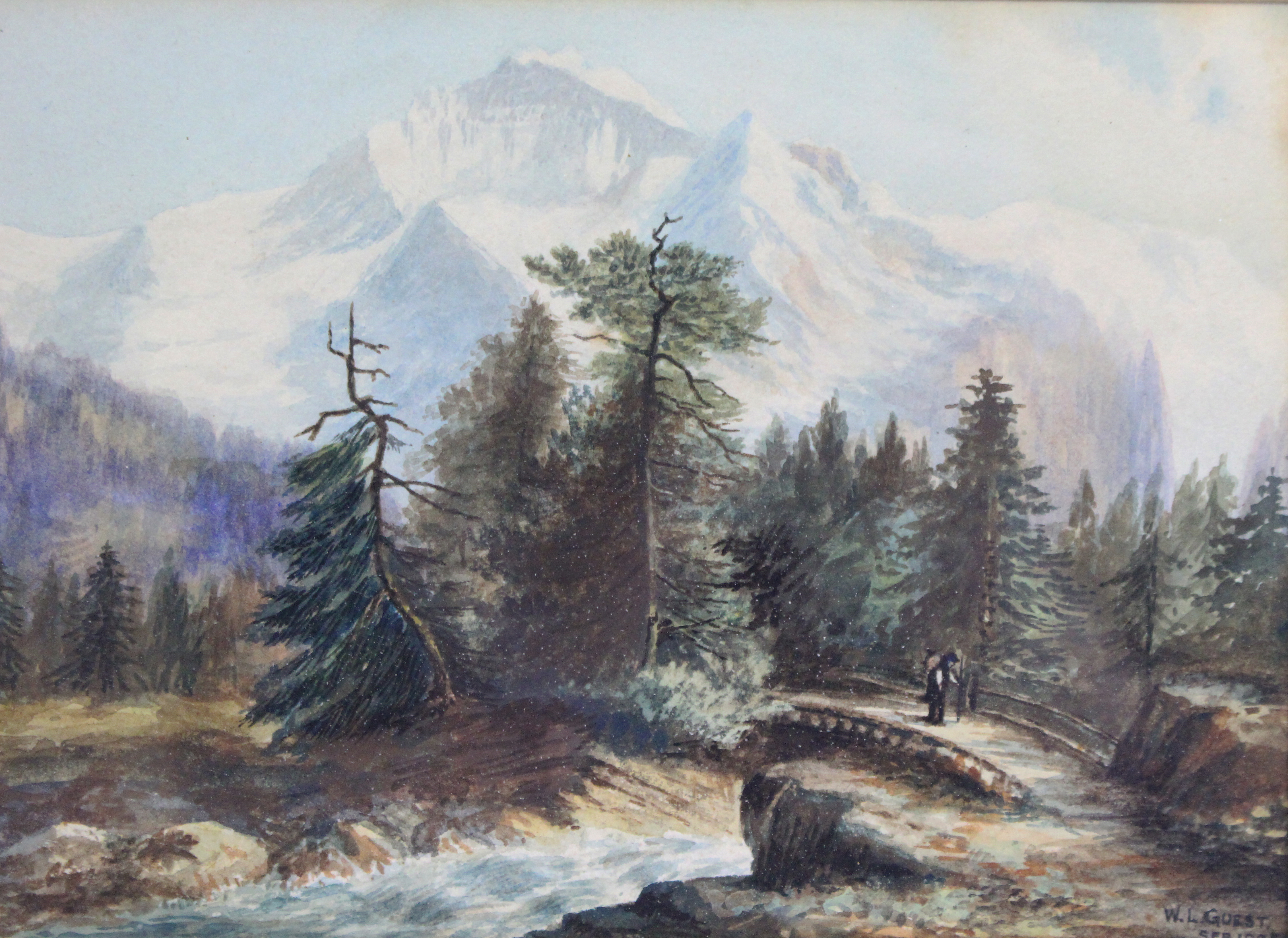 Edwardian Alpine Watercolour by W.L. Guest, Dated 1903