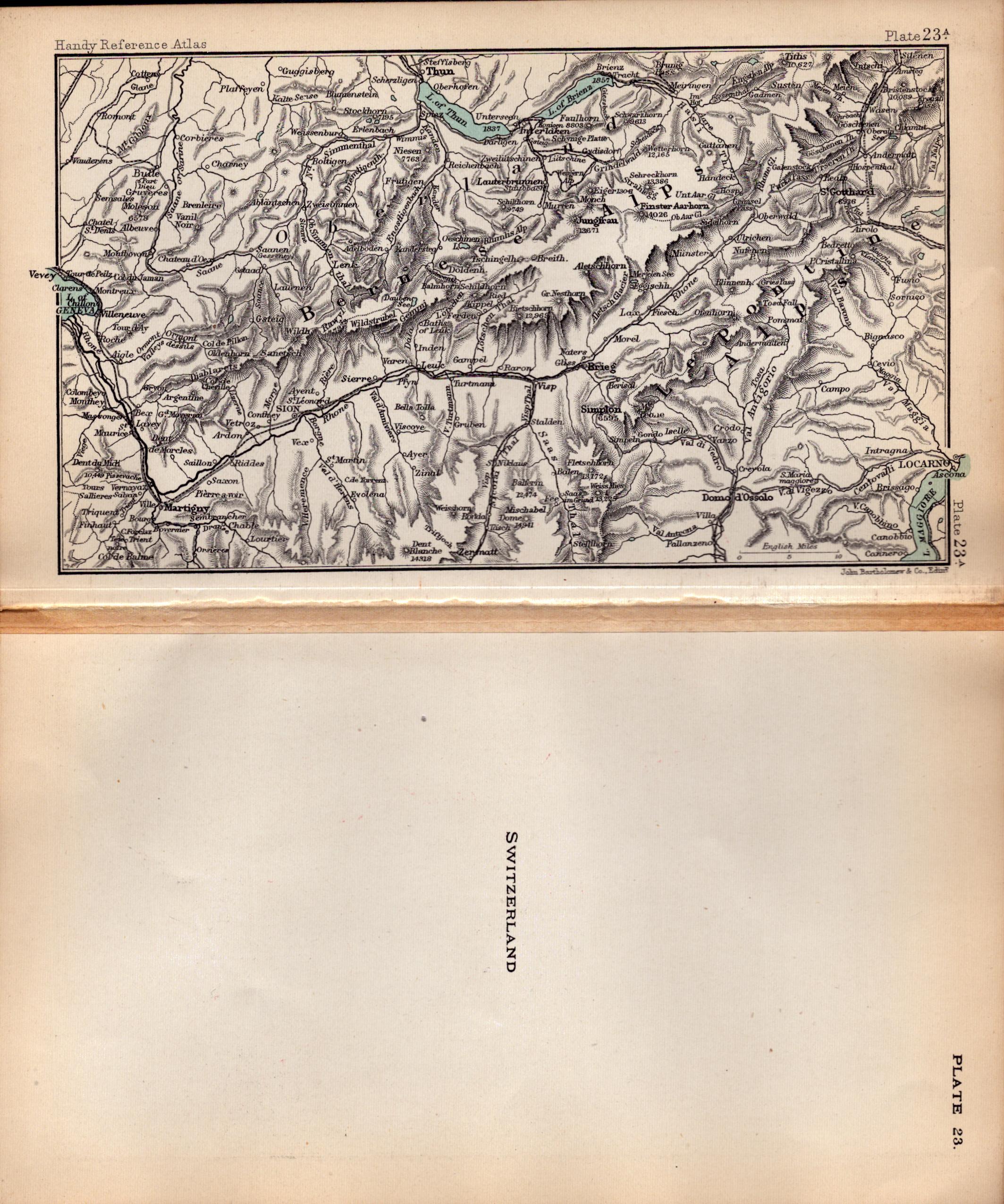Switzerland &The Alps Area Double Sided Antique 1896 Map.