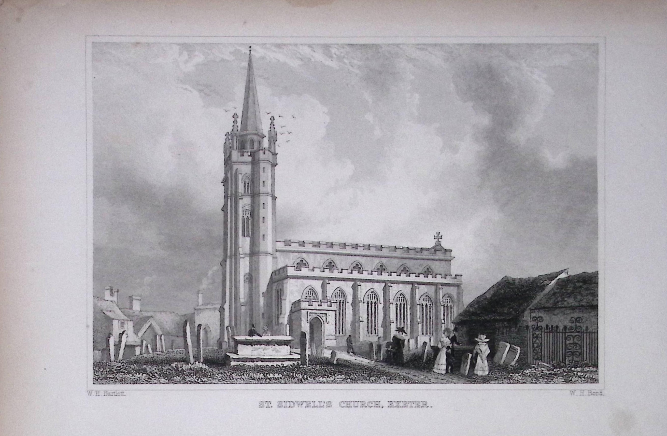 Exeter St Sidwell’s Church  Devonshire Antique 193 Years-Old Steel-Engraving-48