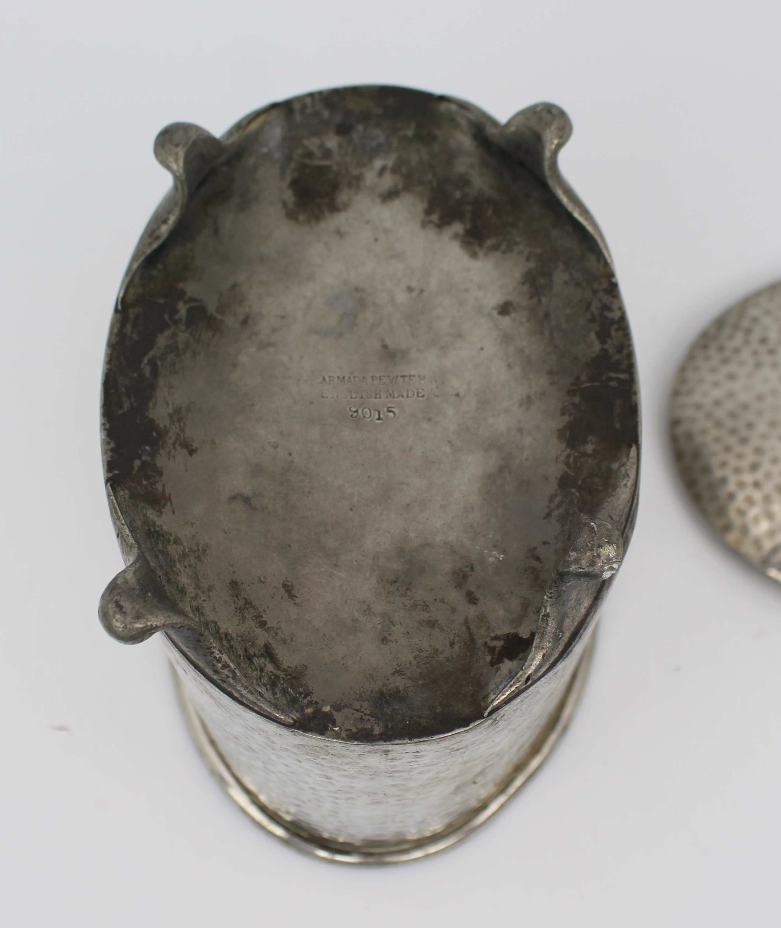 Arts & Crafts Style Hammered Pewter Lidded Pot – Armada Pewter – English Made