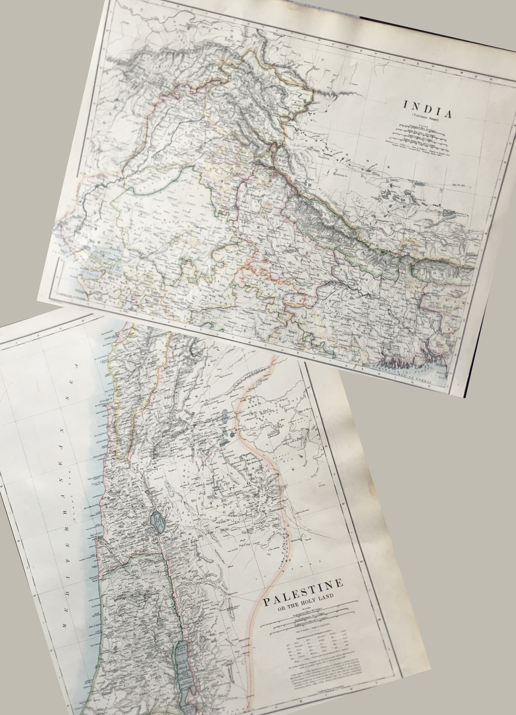 Palestine the Holy Land The Dead Sea, Damascus, Galilee Coloured Detailed Antique Map