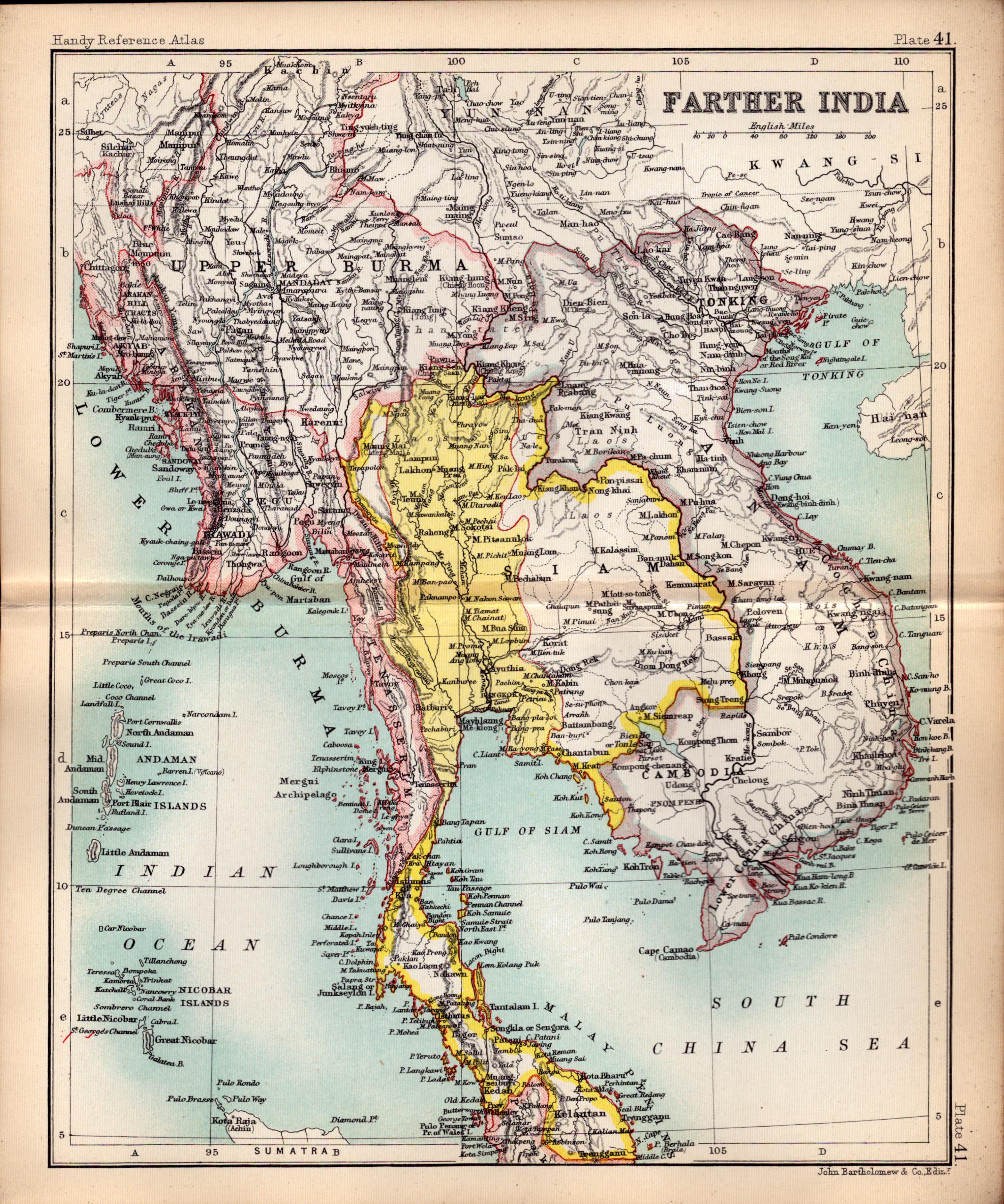 Farther India Area Double Sided Antique 1896 Map.