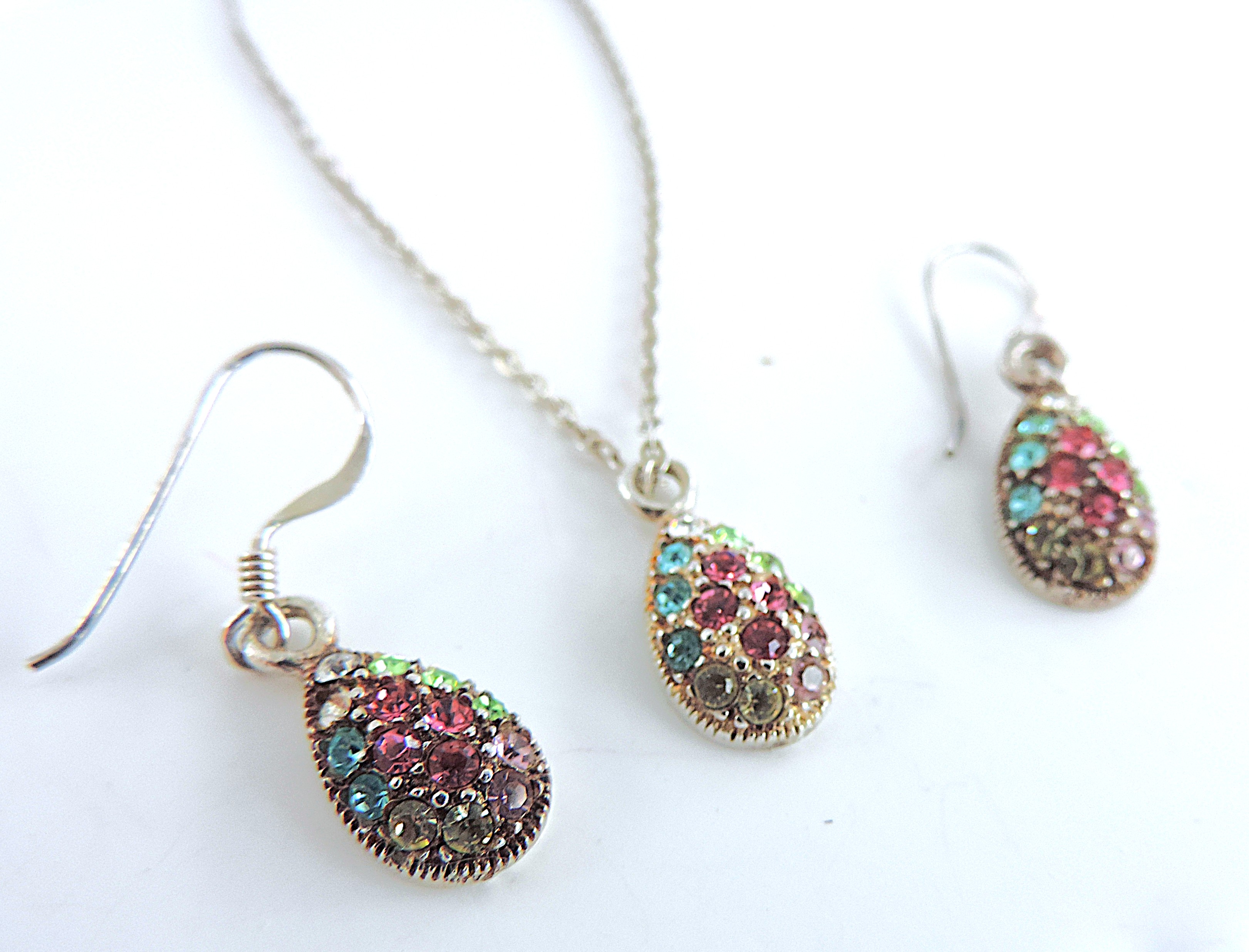  925 Silver Multi-Colour Topaz Gemstone Necklace & Earrings 'New'
