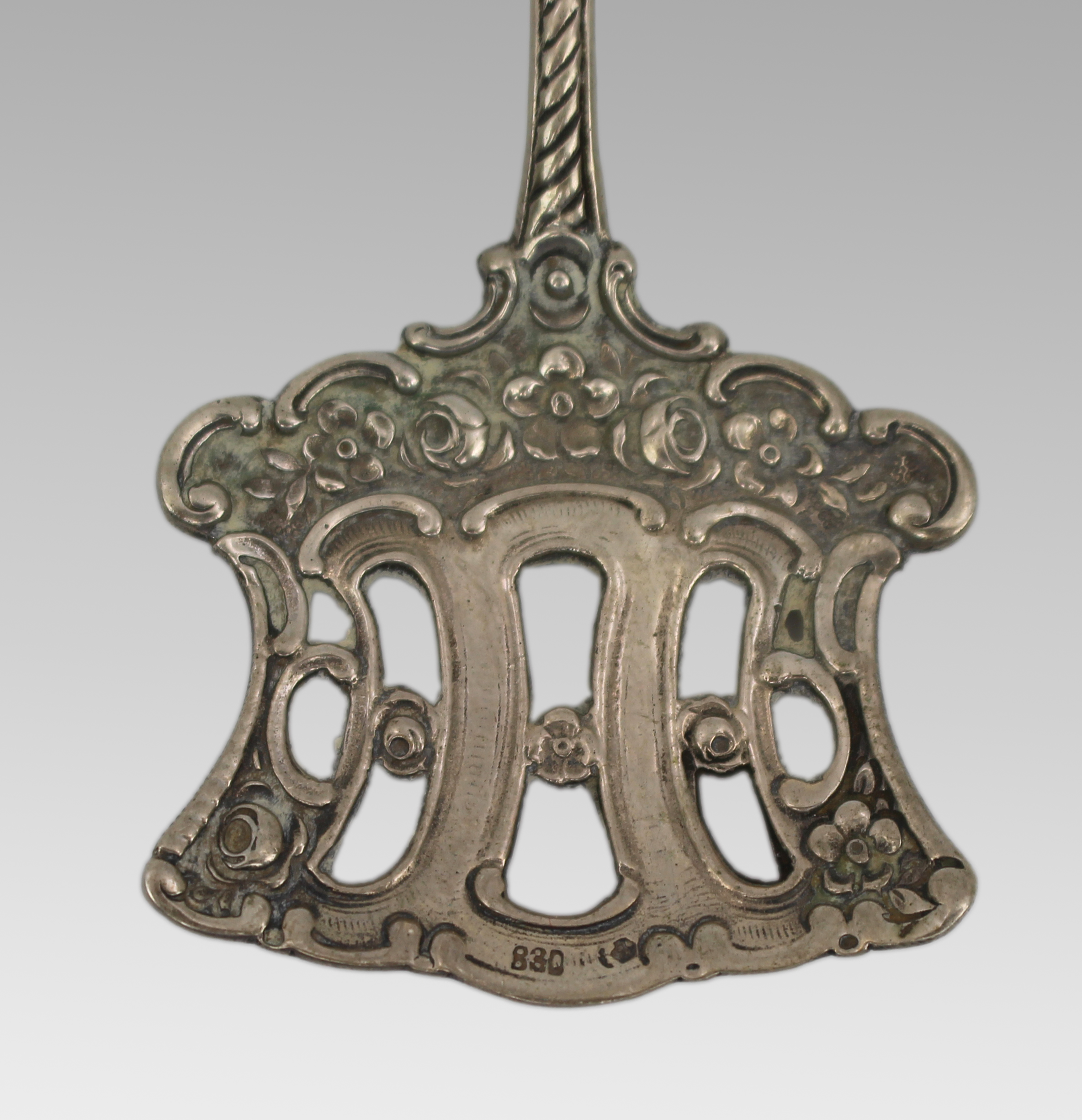 Antique Continental 830 Silver Pierced Pastry Server c.1890
