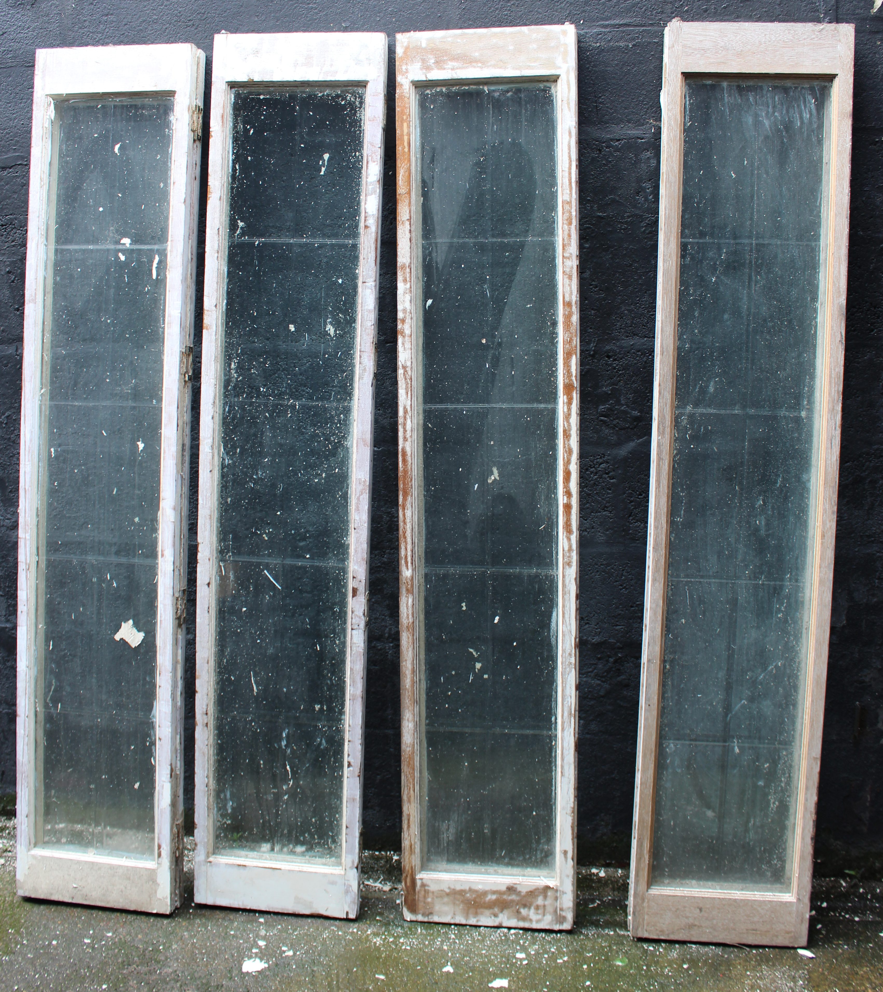 Set of 4 Vintage Carved Wood Bevelled Glazed Hinged Doors