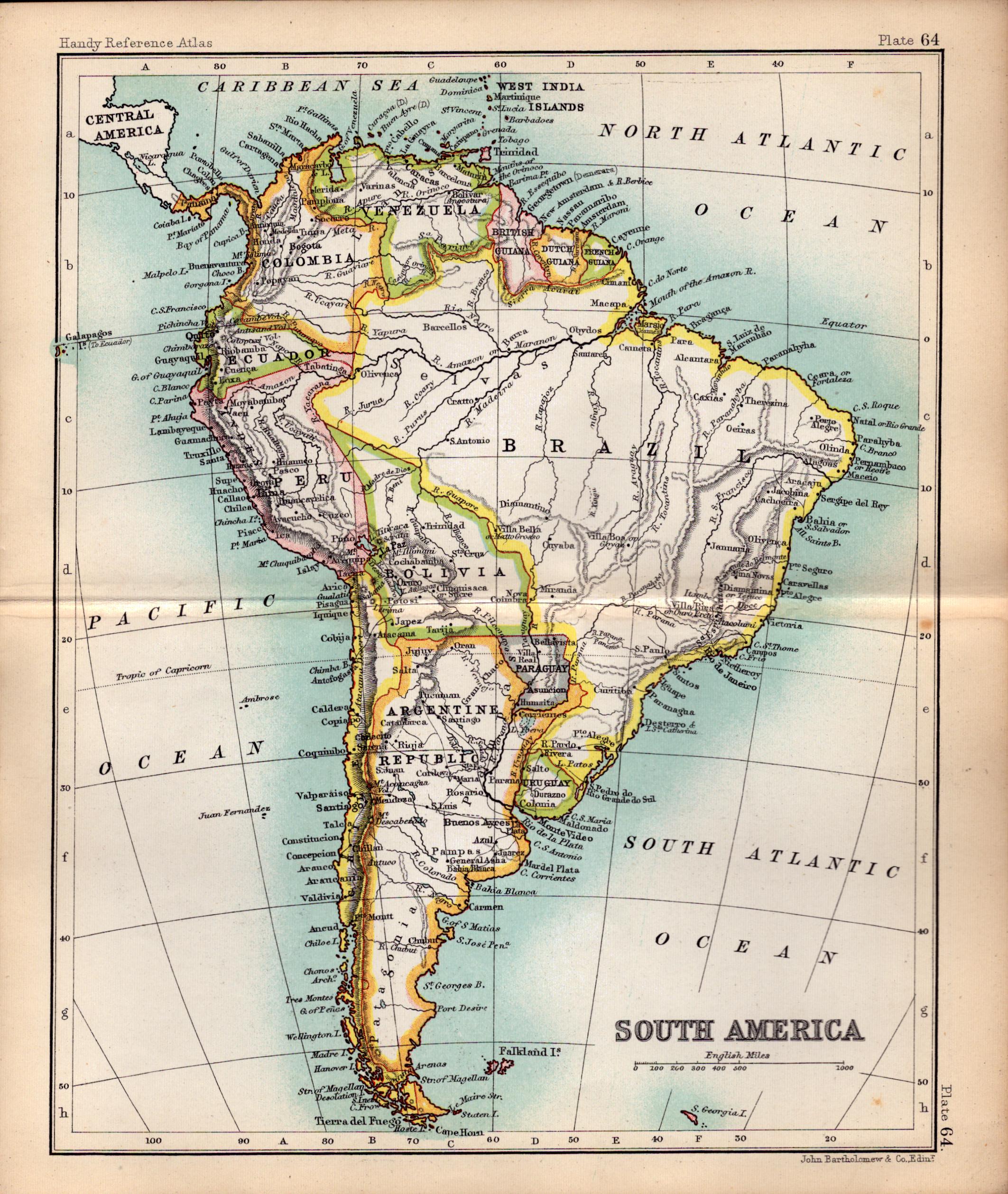 South America  Double Sided Victorian Antique 1898 Map.
